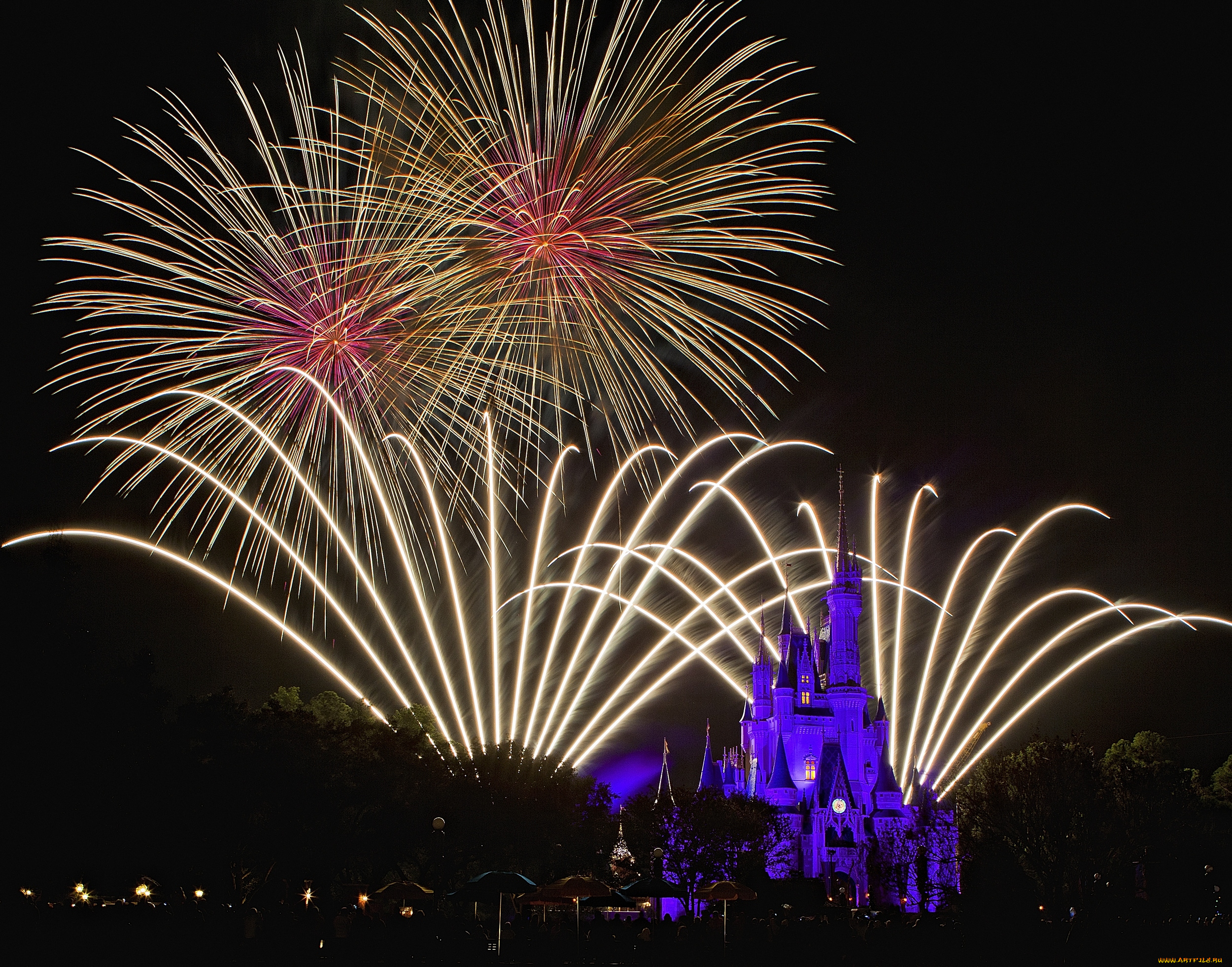 города, диснейленд, замок, золушки, штат, флорида, сша, фейерверк, шоу, представление, зрелище