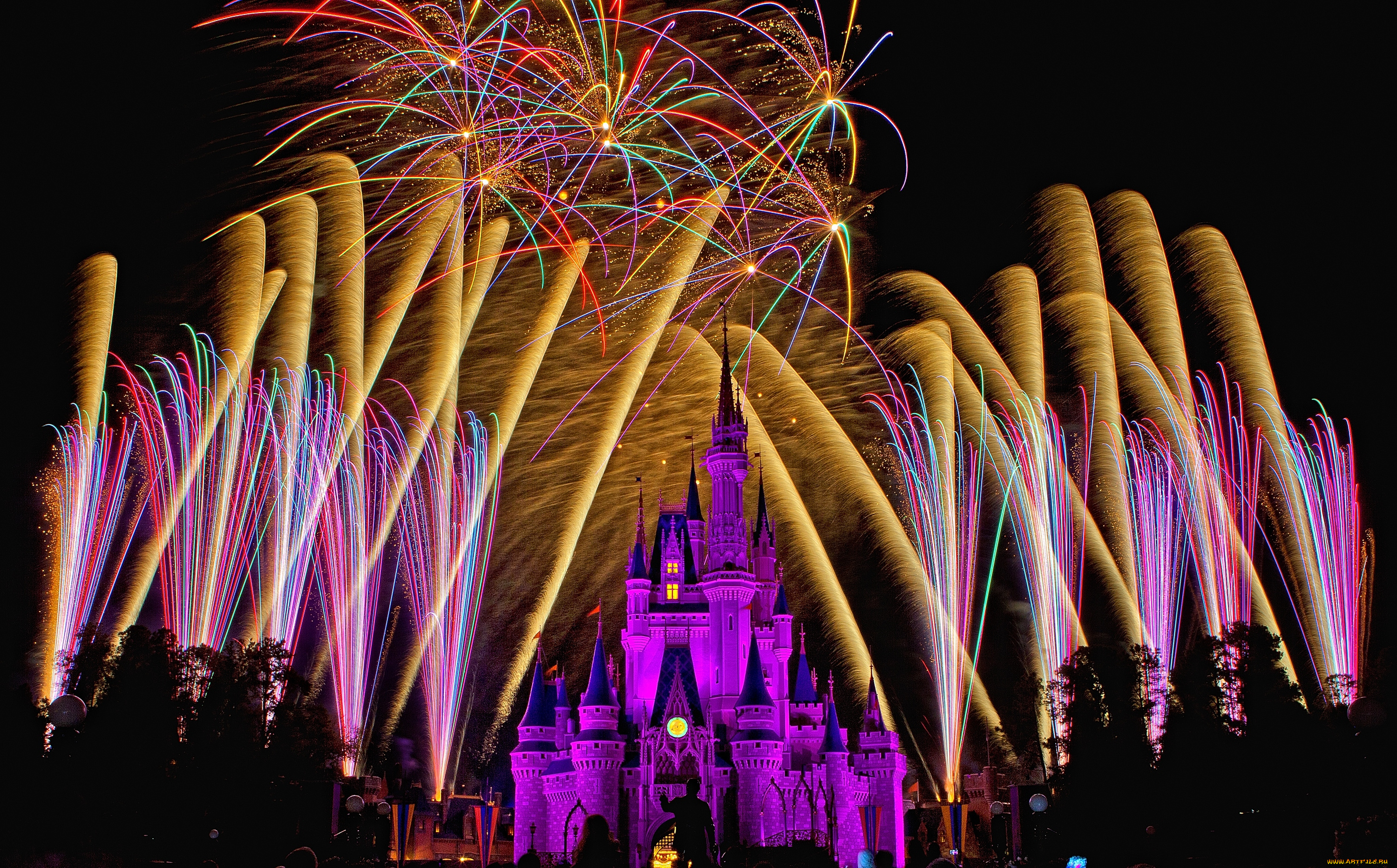 города, диснейленд, фейерверк, сша, штат, флорида, замок, золушки, зрелище, шоу, представление