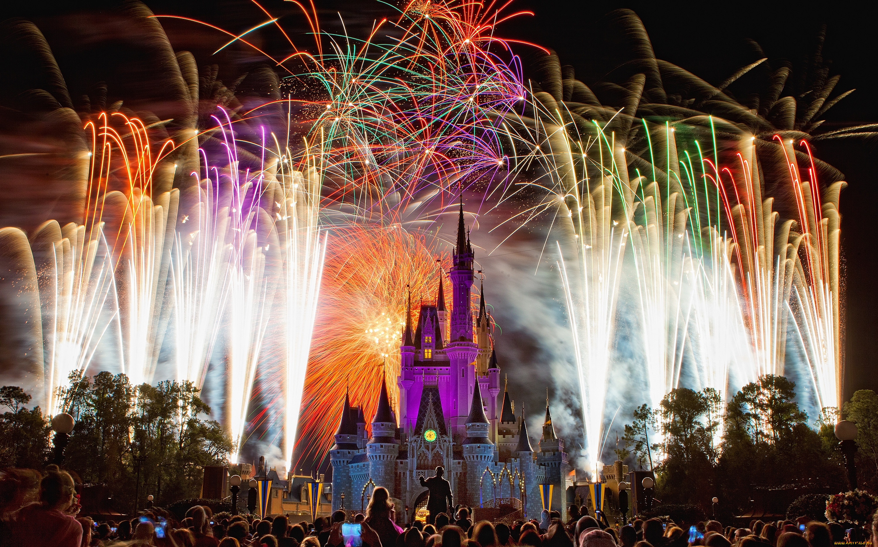 города, диснейленд, зрелище, представление, шоу, фейерверк, замок, золушки, штат, флорида, сша