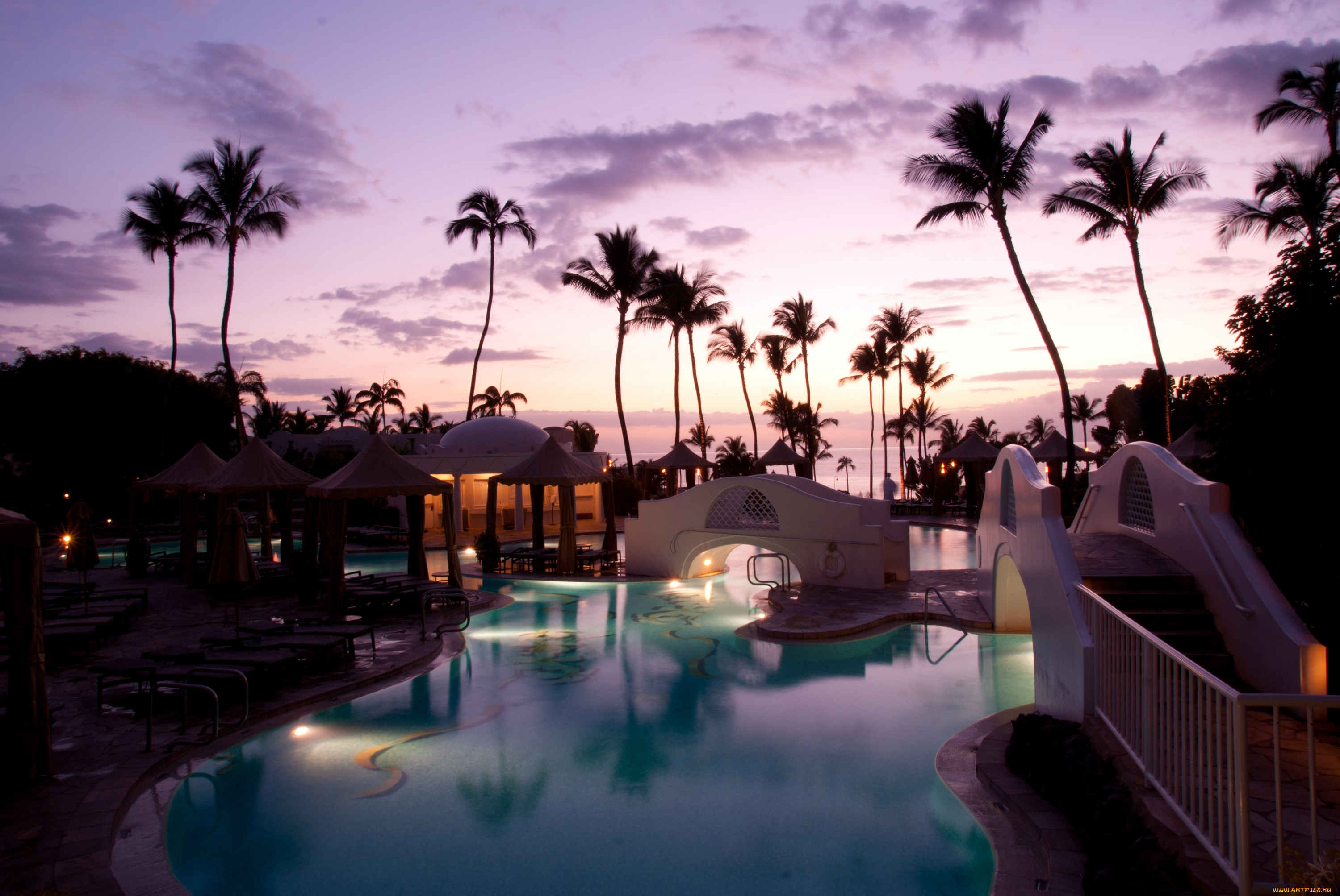 интерьер, бассейны, открытые, площадки, гавайи, сша
