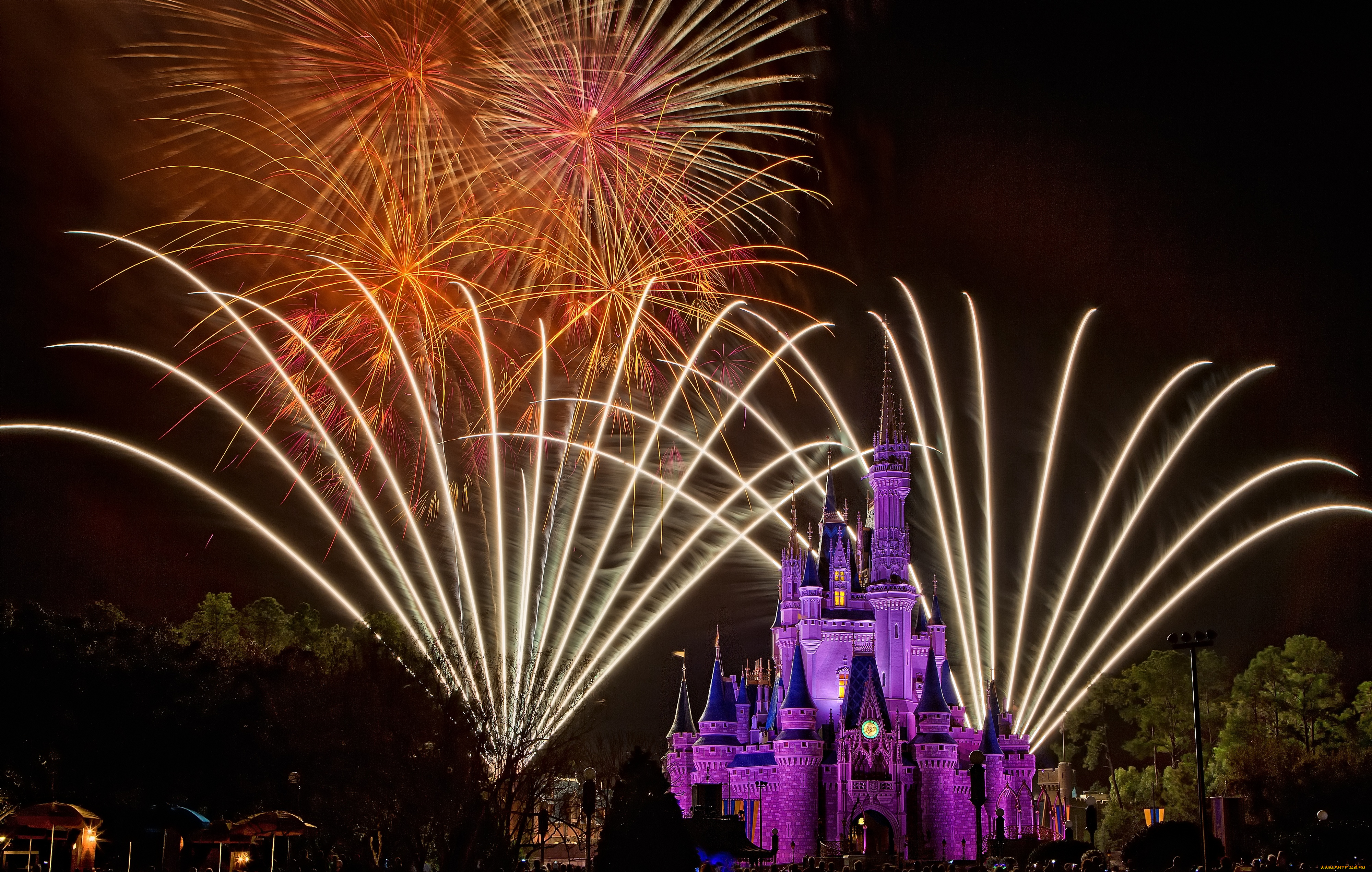 города, диснейленд, шоу, фейерверк, сша, замок, золушки, штат, флорида, представление, зрелище