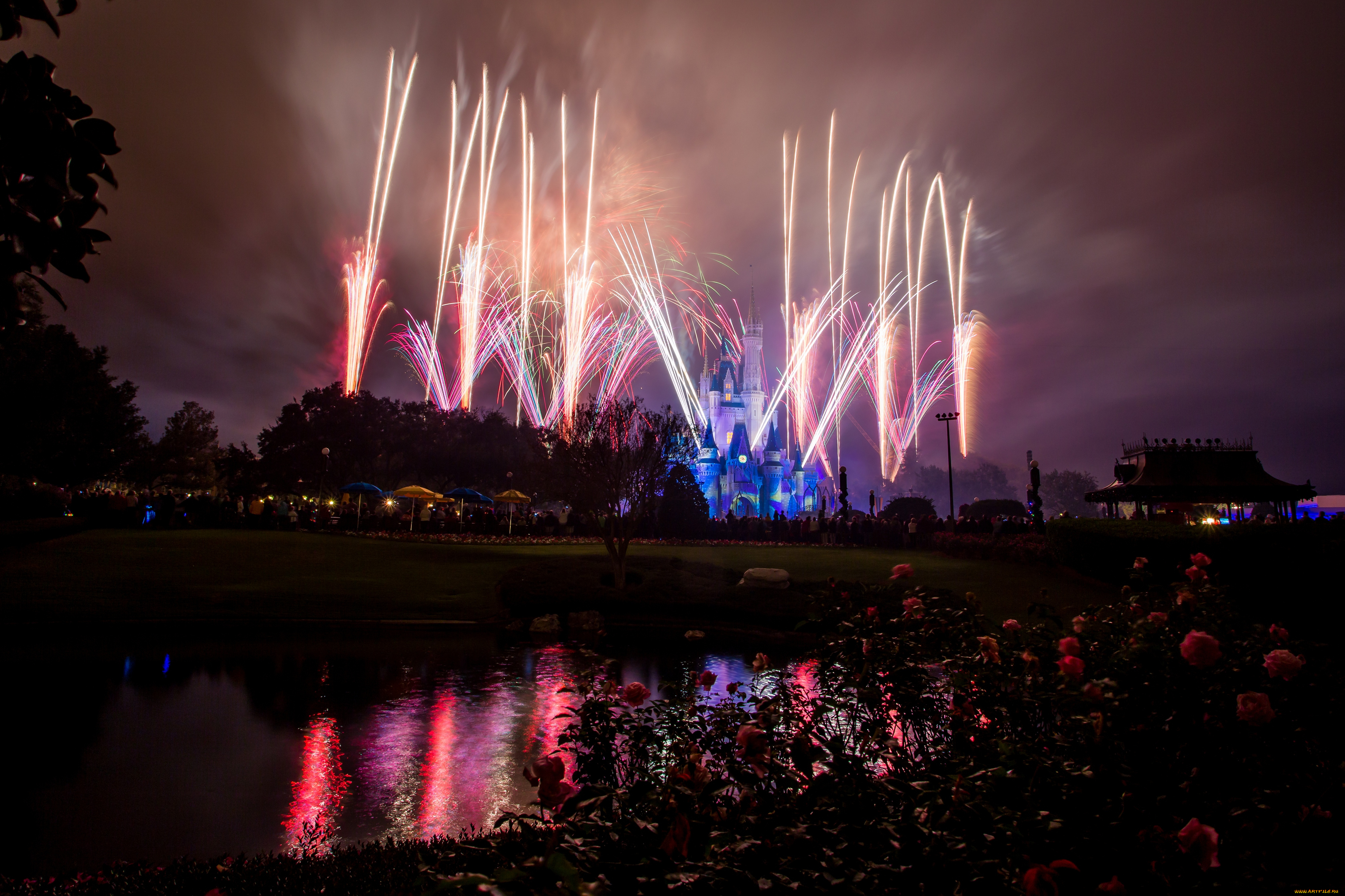 города, диснейленд, фейерверк, зрелище, иллюминация