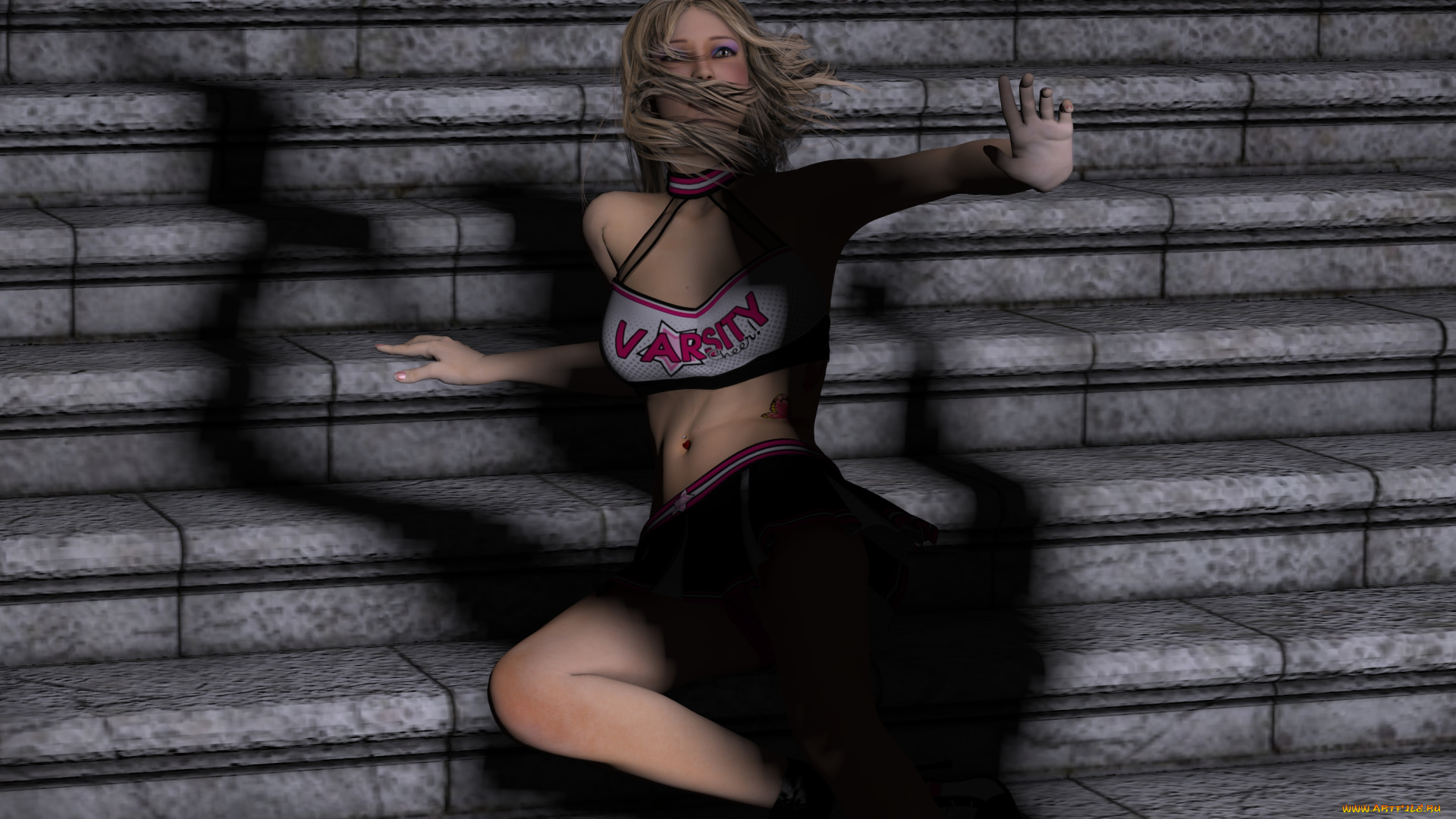 3д, графика, people, , люди, девушка, лестница, страх