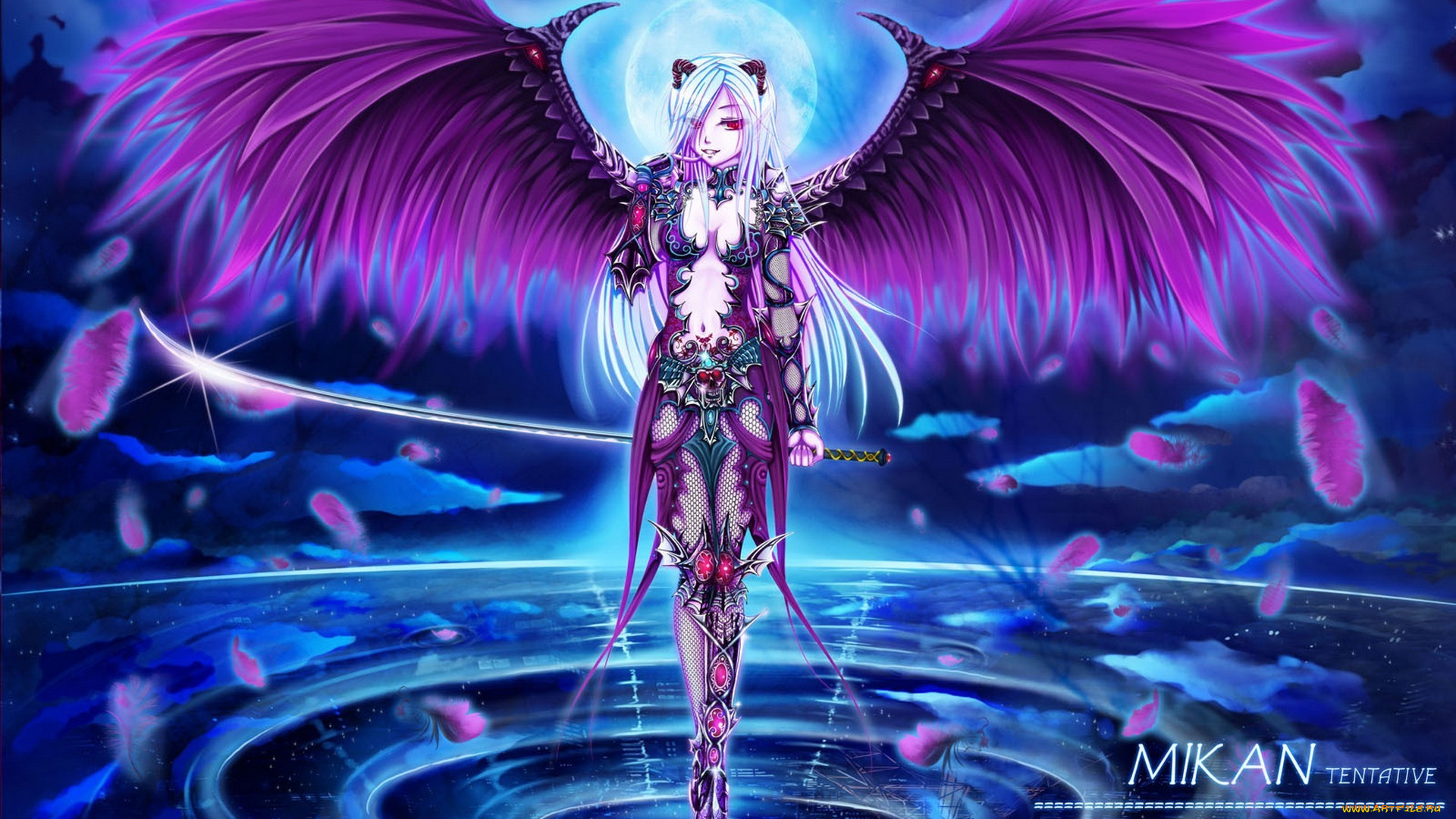 аниме, -angels, &, demons, меч, крылья