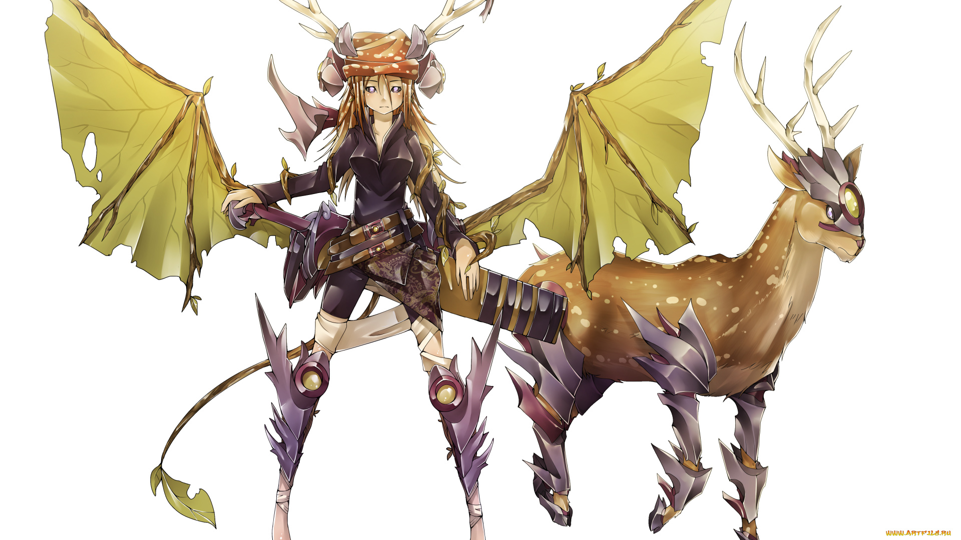 аниме, -angels, &, demons, рога, девушка, sinlaire, арт, олень, броня, оружие, животное, крылья