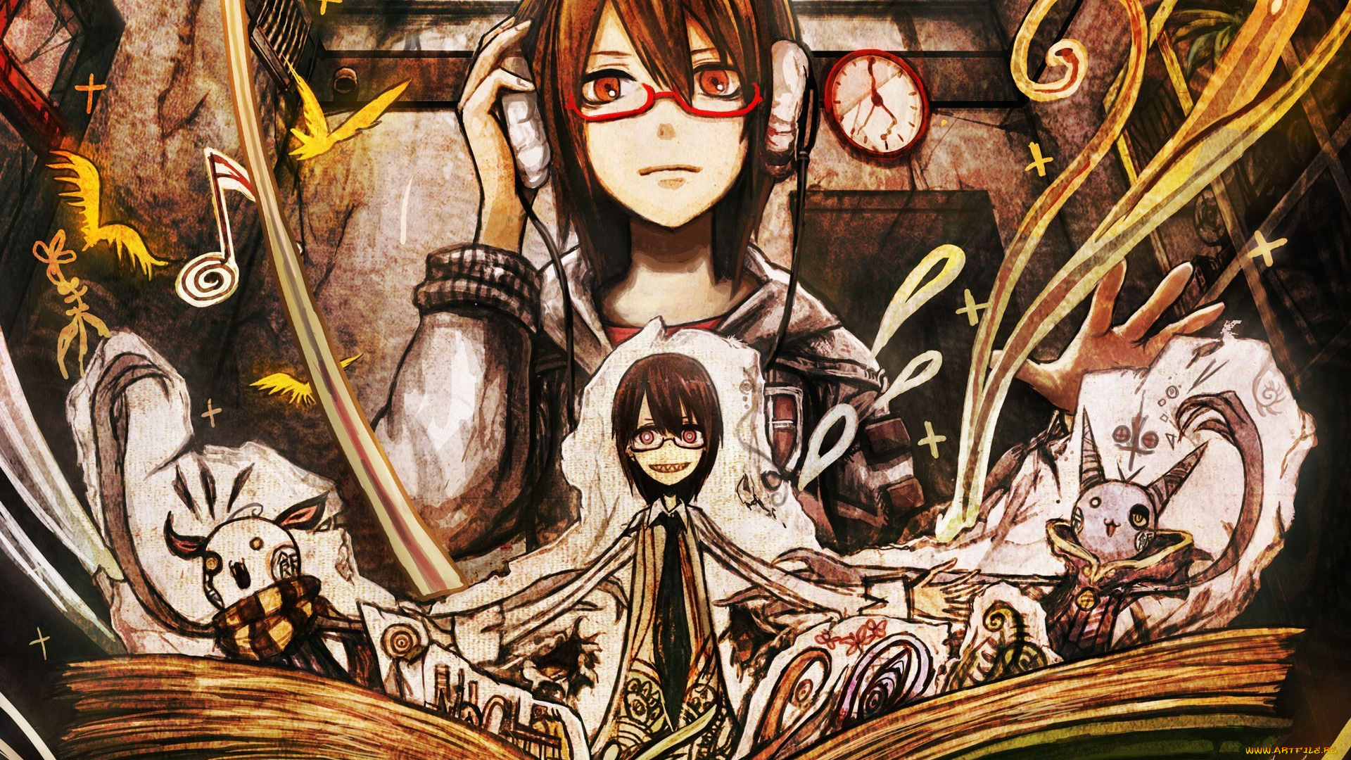 аниме, -headphones, &, instrumental, парень, art, комната, nico, singer, книга, наушники, улыбка, sekihan