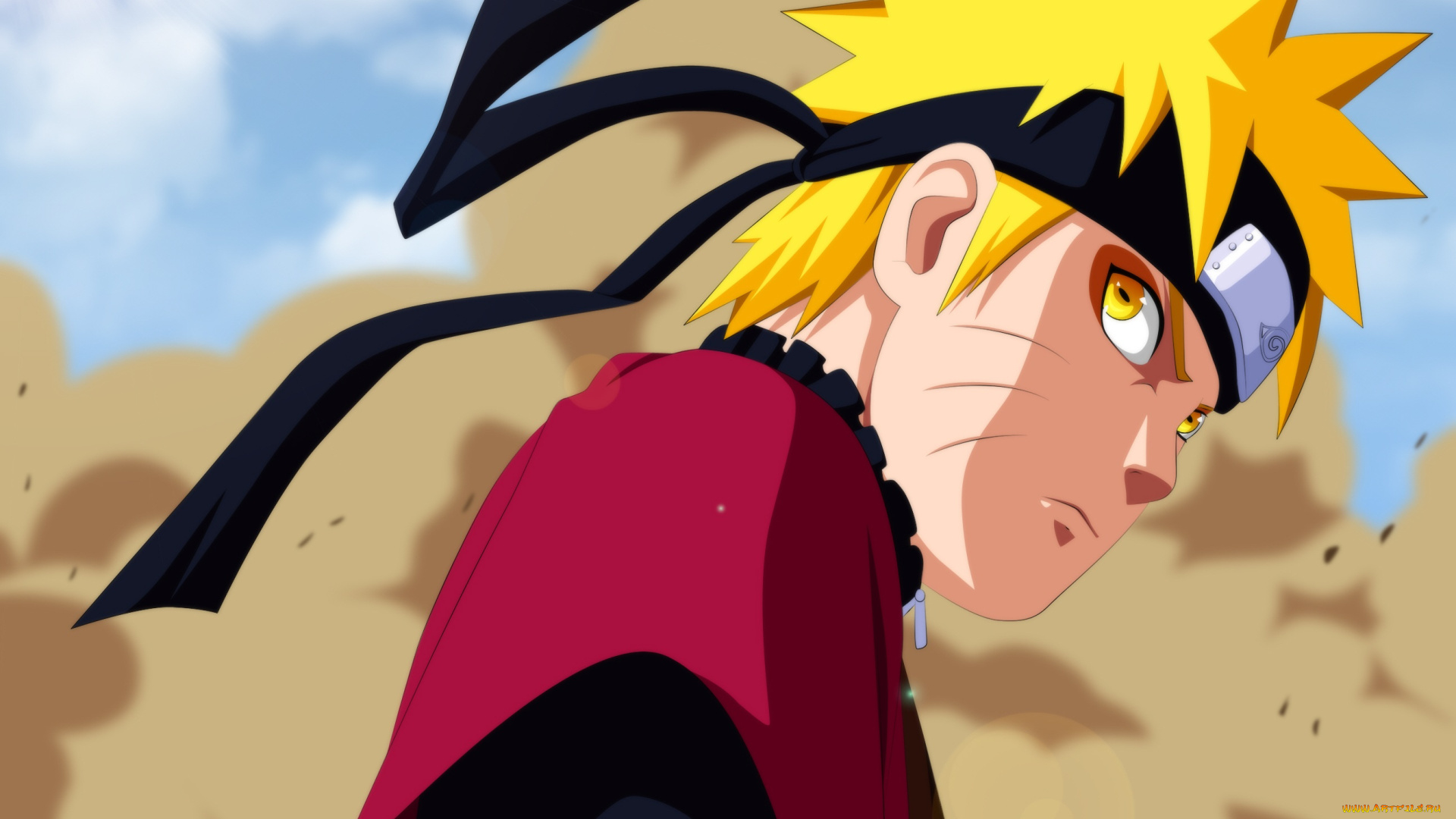 аниме, naruto, наруто, ураганные, хроники, манга, пыль, парень, саннин, блондин, серьёзность, солнце, лучи, небо, облака