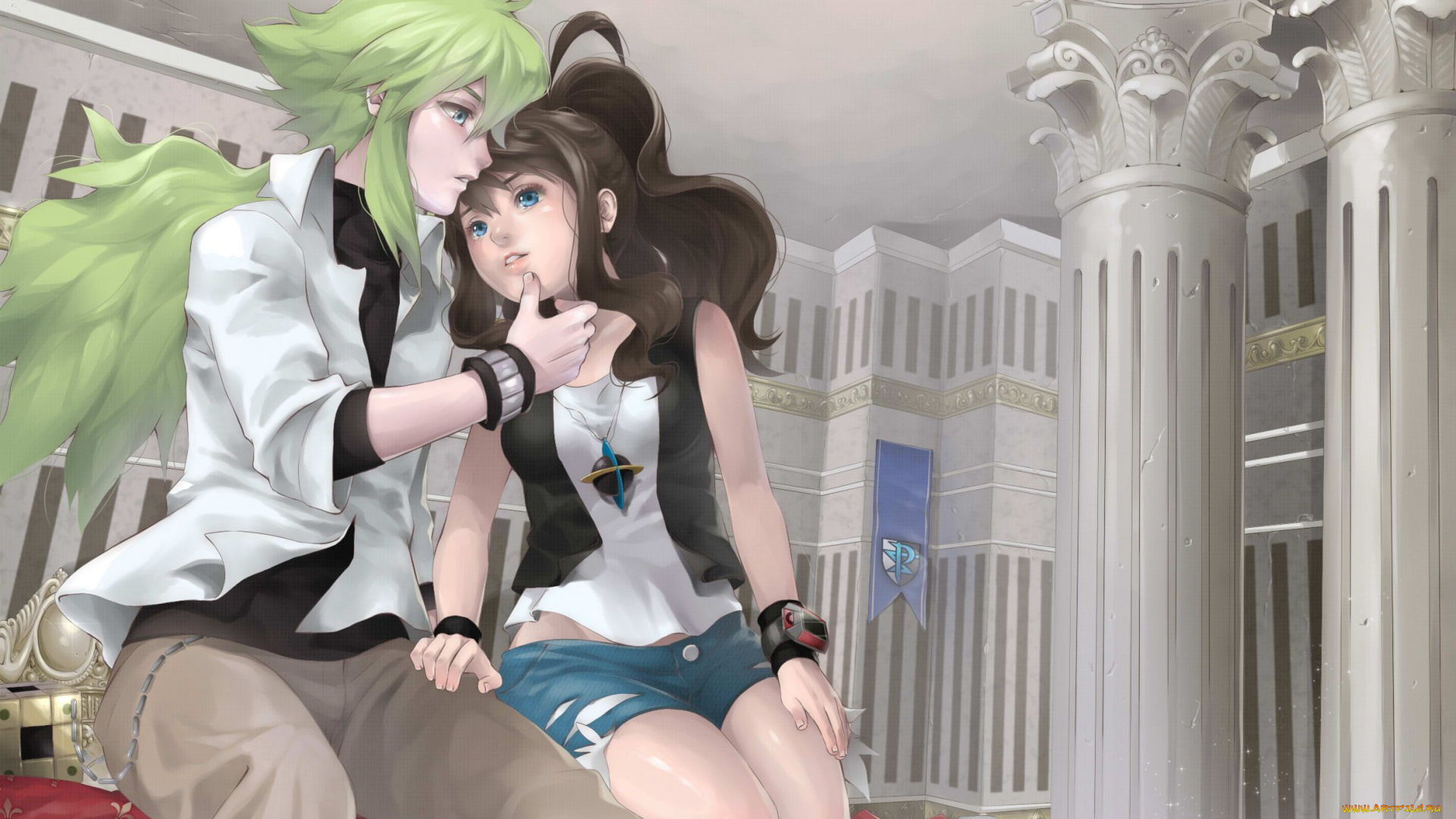 аниме, *unknown, , другое, крылья, комната, жест, парень, взгляд, девушка, kawacy, art