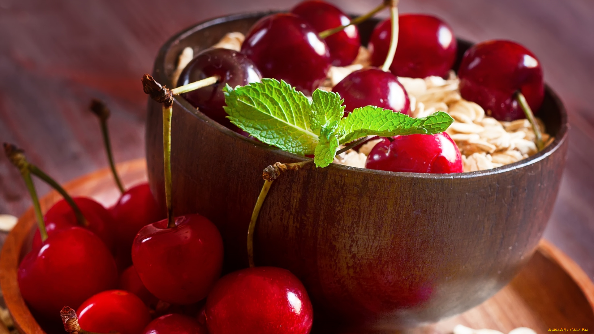 еда, вишня, , черешня, вишни, овсянка