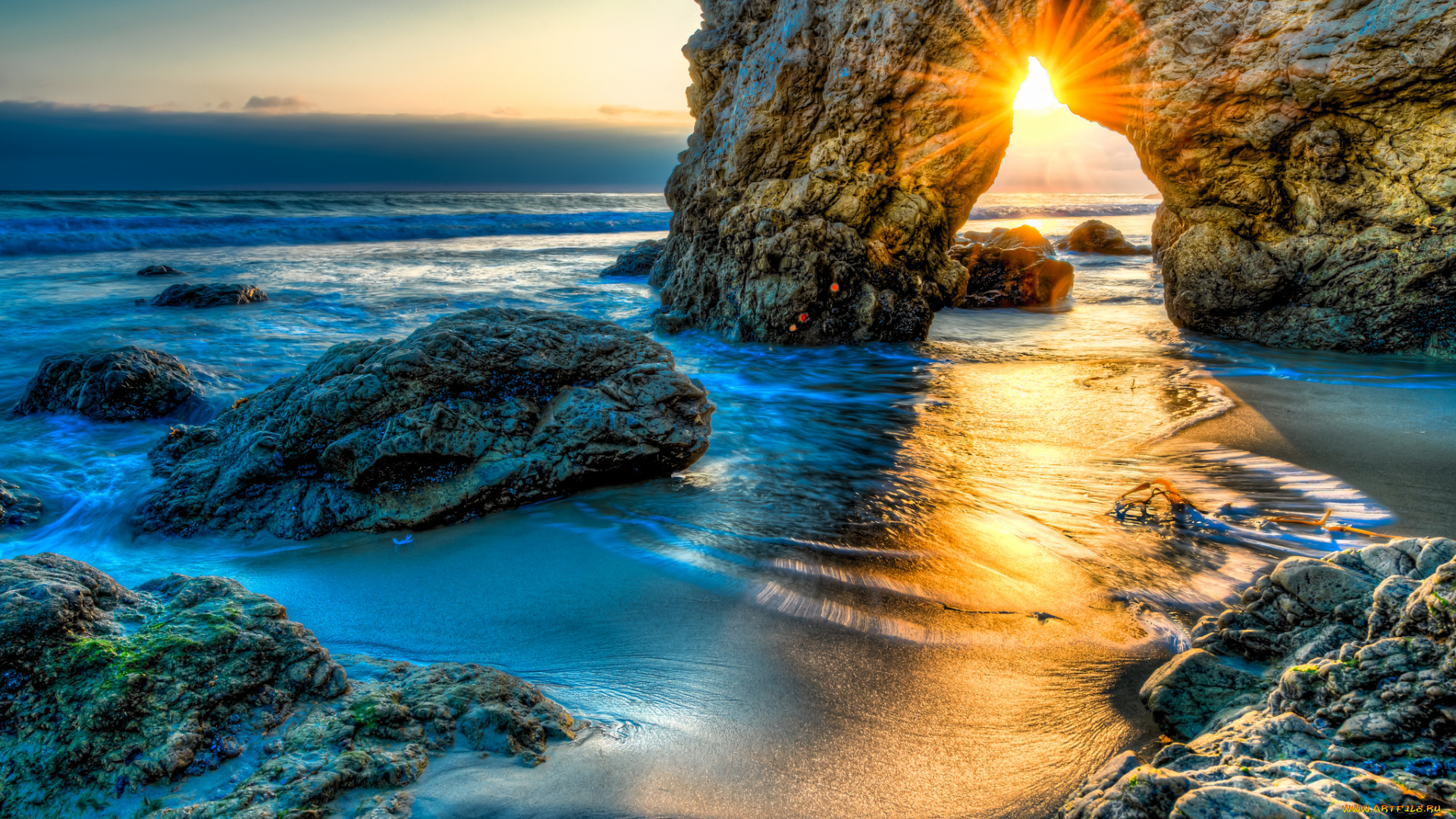 природа, восходы, закаты, океан, скалы, арка, горизонт, солнце