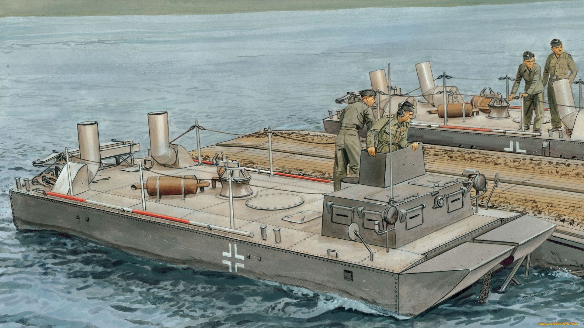 рисованные, армия, солдаты, паром