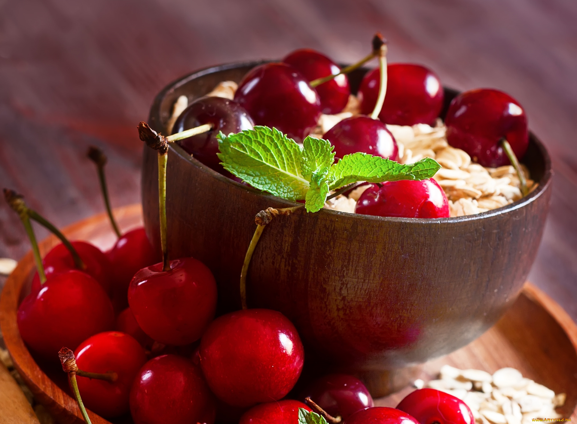 еда, вишня, , черешня, вишни, овсянка