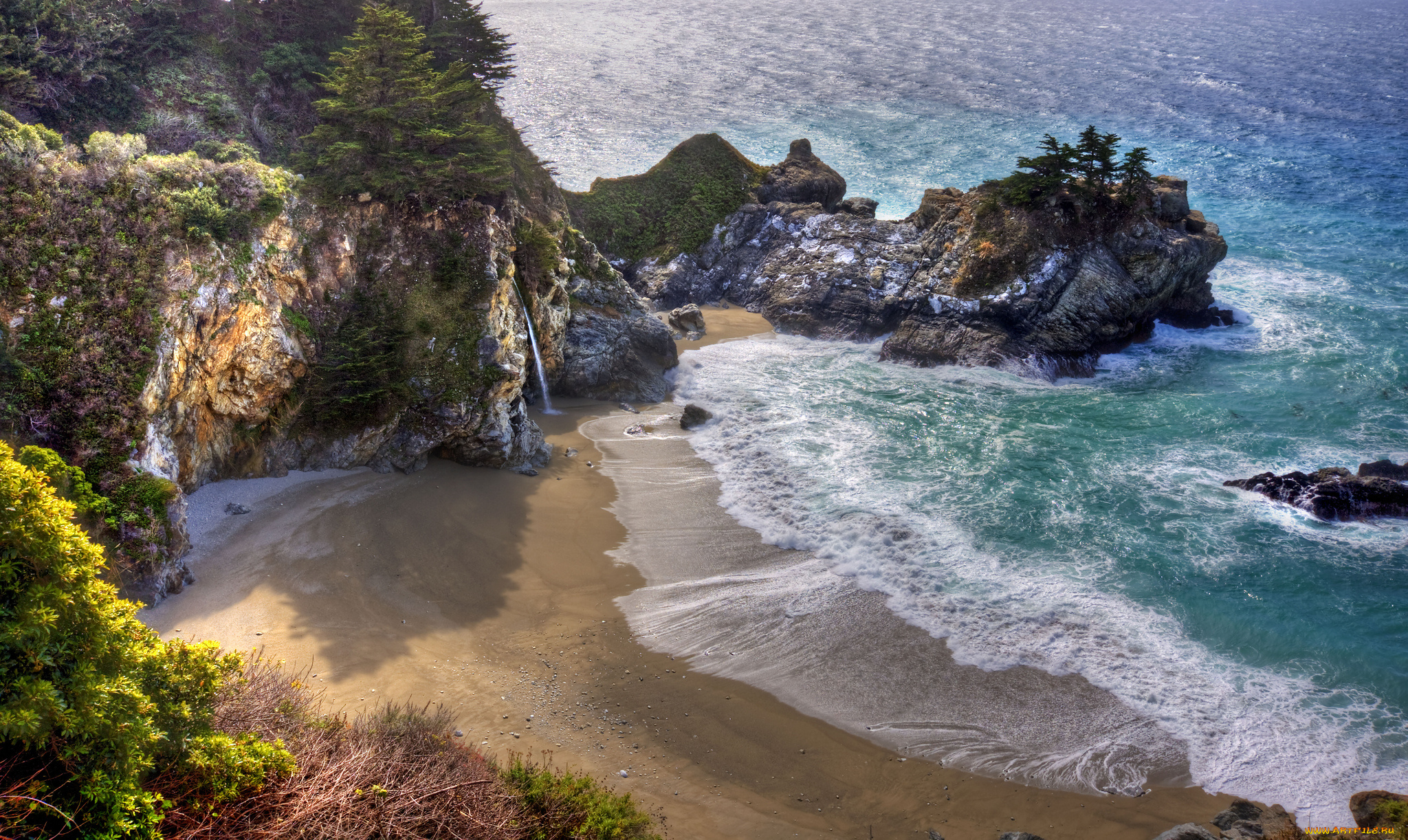 природа, побережье, пляж, океан, бухта