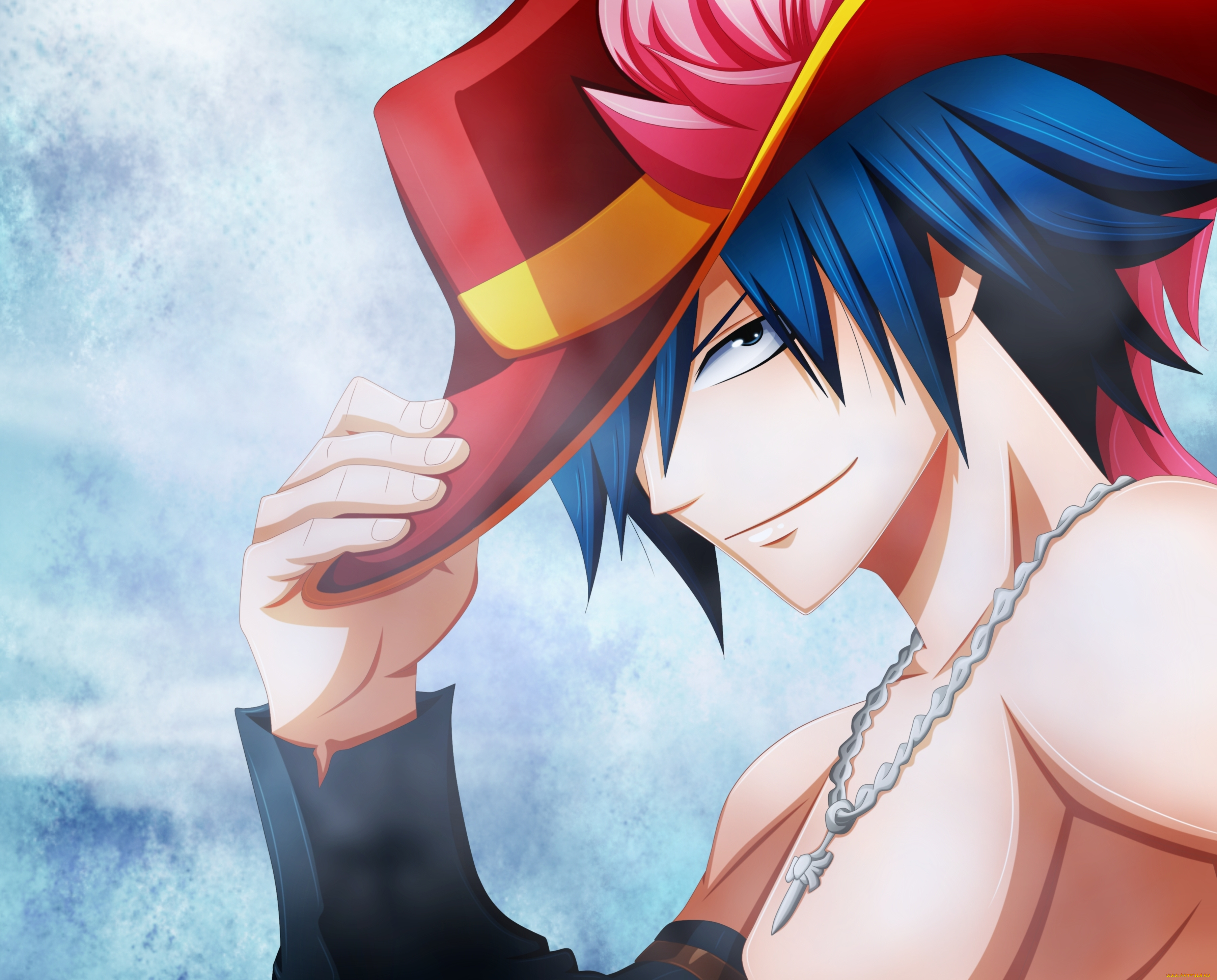 аниме, fairy, tail, кулон, парень, шляпа, gray, fullbuster