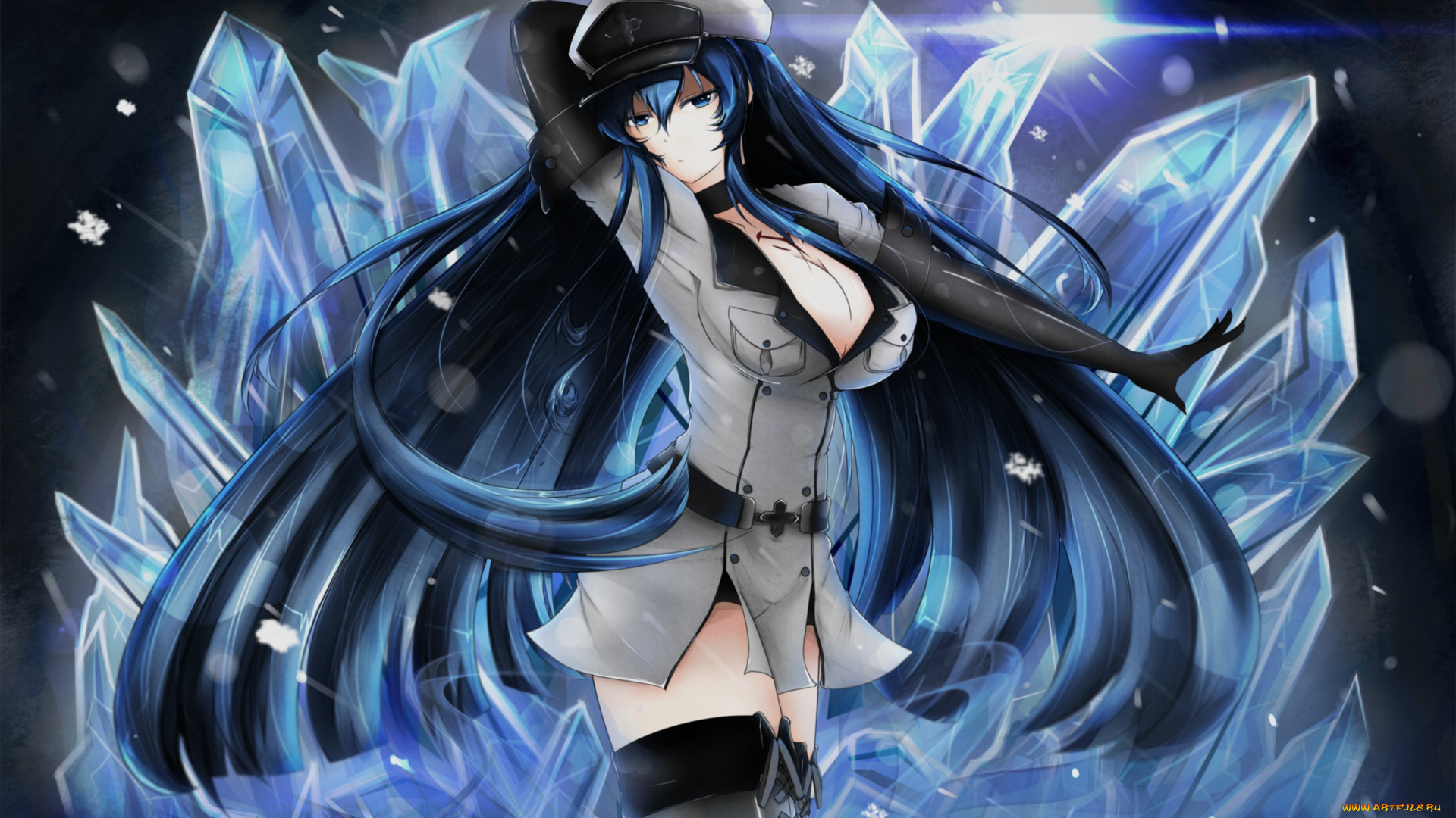 аниме, akame, ga, kill, брюнетка, девушка, esdeath, арт, raizo35, aqua, blue, akame, ga, kill