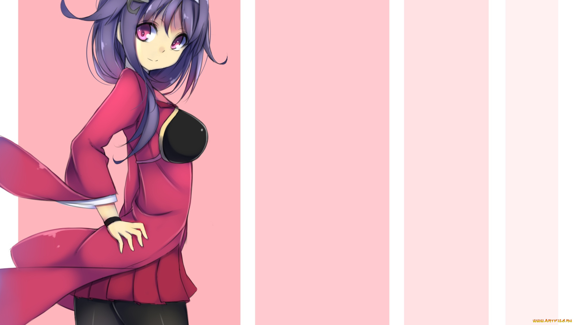 аниме, kantai, collection, ryuuhou, взгляд, kantai, collection, девушка, syow, kancolle, розовый, фон, полосы