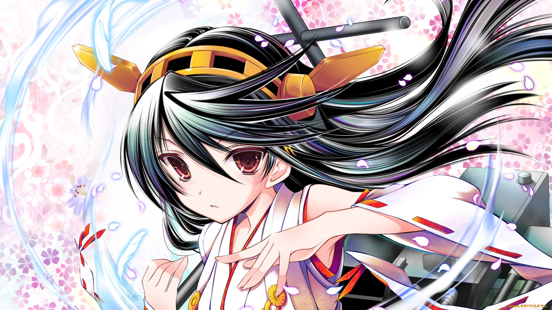 аниме, kantai, collection, tenmu, shinryuusai, kancolle, haruna, брюнетка, взгляд, девушка, арт, kantai, collection