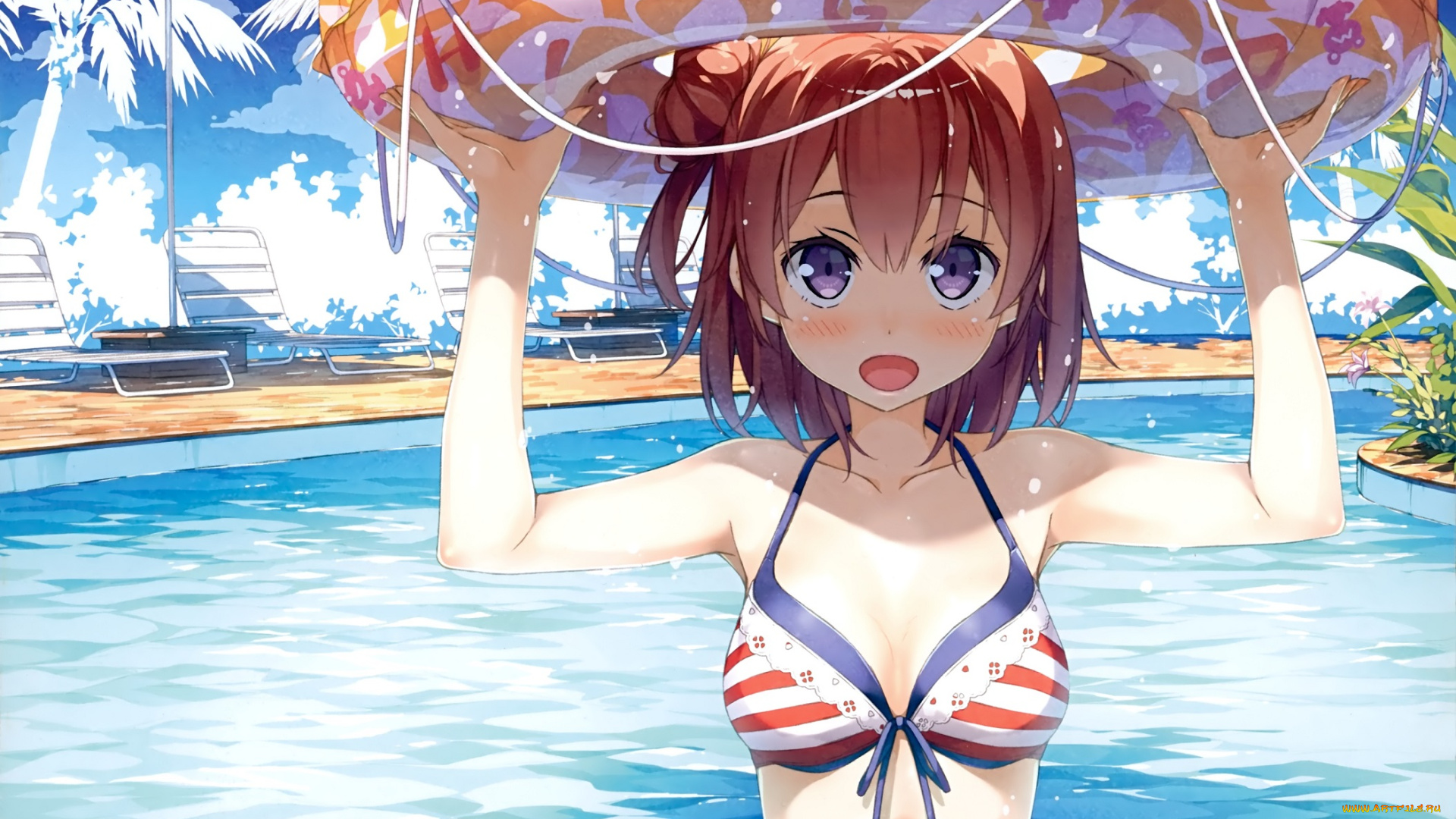 аниме, oregairu, арт, купальник, круг, yuigahama, yui, yahari, ore, no, seishun, love, come, wa, machigatteiru, бассейн, kantoku, лето, девушка