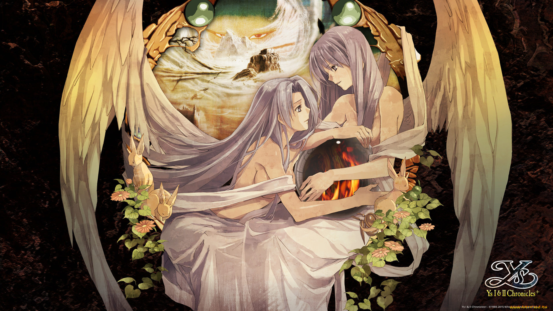 аниме, ys, vi, , the, ark, of, napishtim, глаза, цветы, кролики, крылья, ангелы, девушки, шар, арт, enami, katsumi, reah, feena, ys