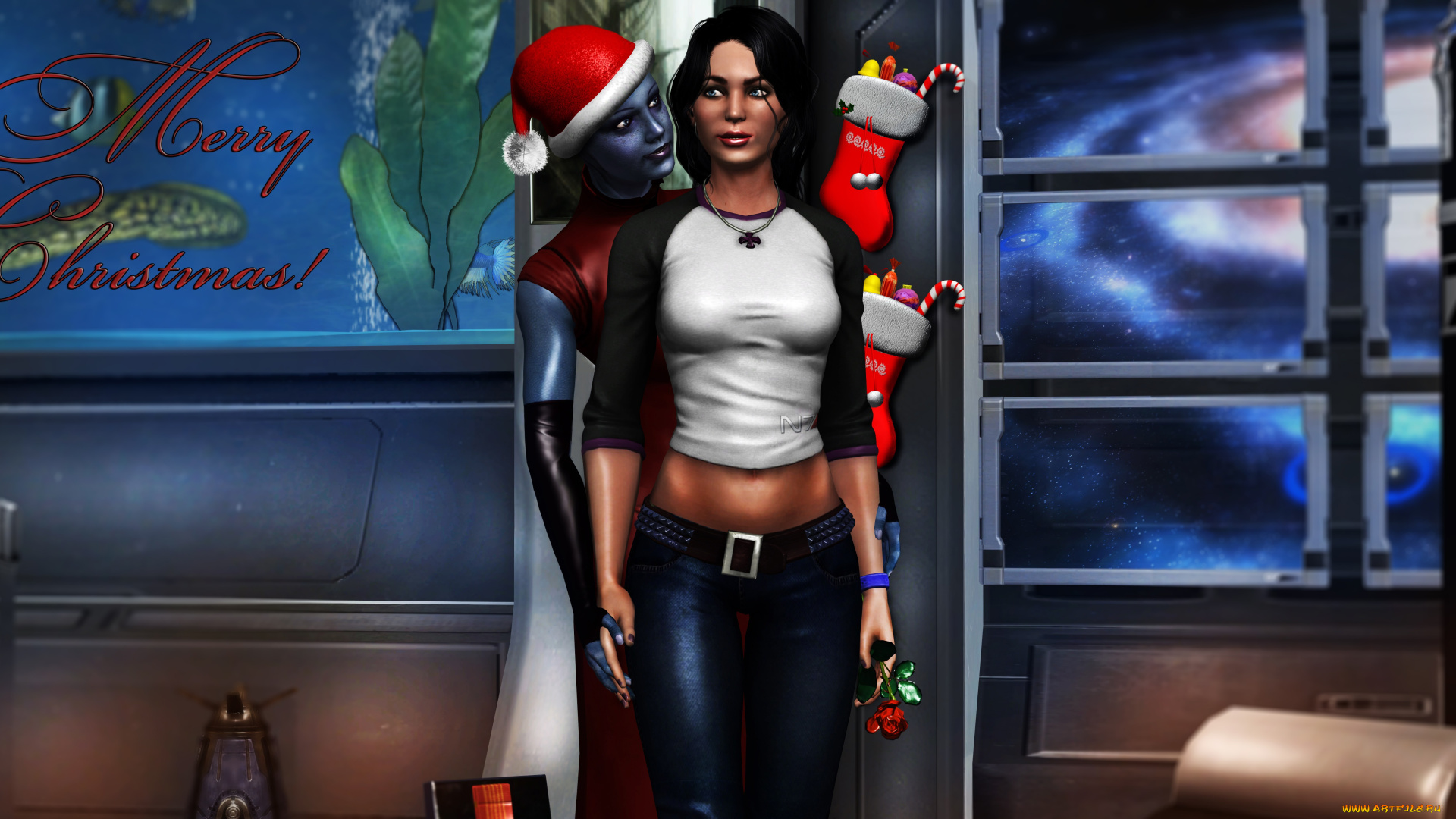 видео, игры, mass, effect, девушка, фон, взгляд