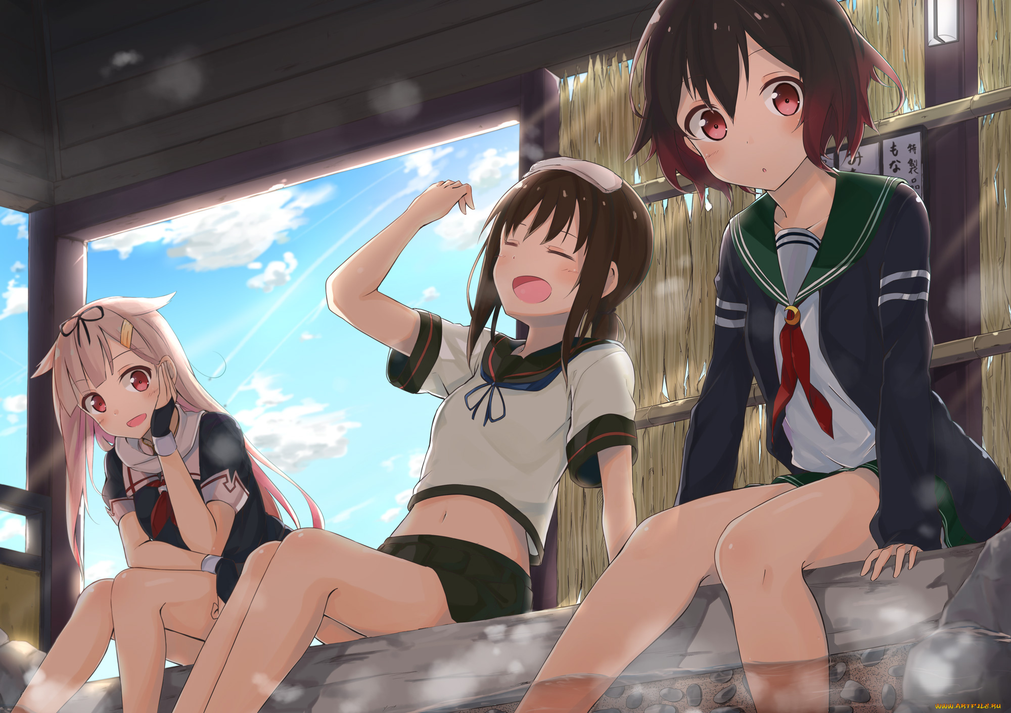 аниме, kantai, collection, sasahara, wakaba, yuudachi, mutsuki, kancolle, fubuki, kantai, collection, девочки, арт