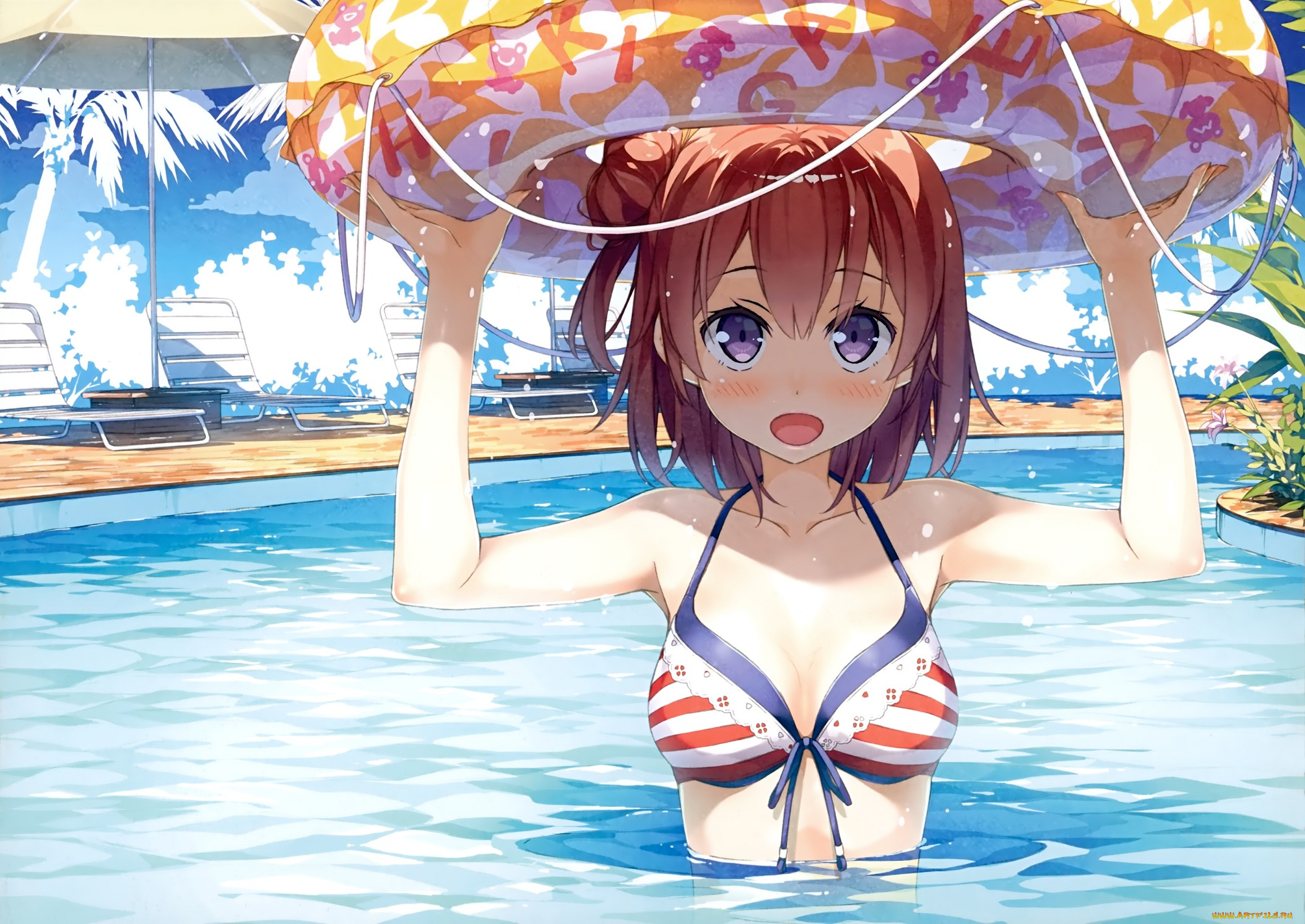 аниме, oregairu, арт, купальник, круг, yuigahama, yui, yahari, ore, no, seishun, love, come, wa, machigatteiru, бассейн, kantoku, лето, девушка