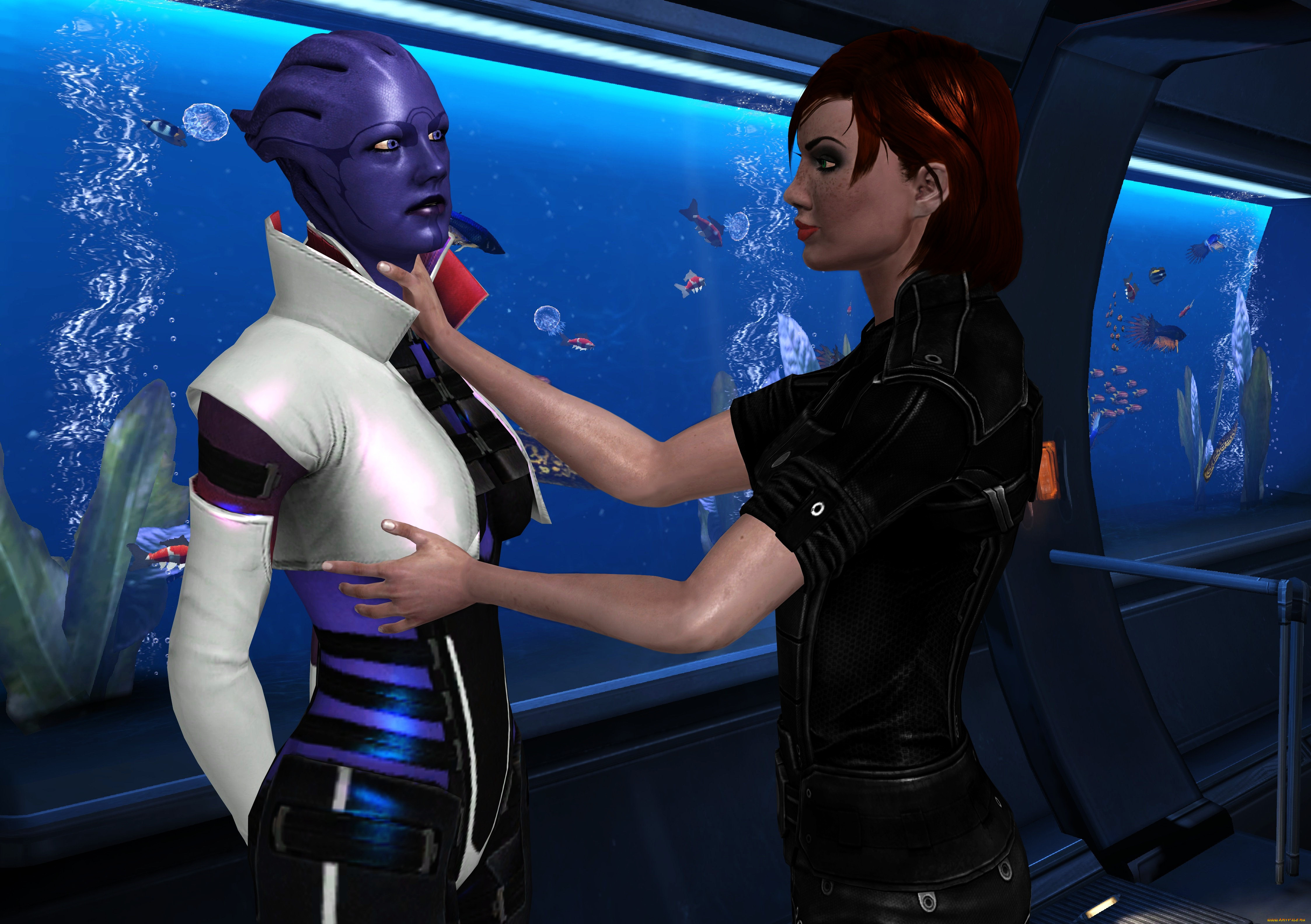 видео, игры, mass, effect, аквариум, халк, фон, взгляд, девушка