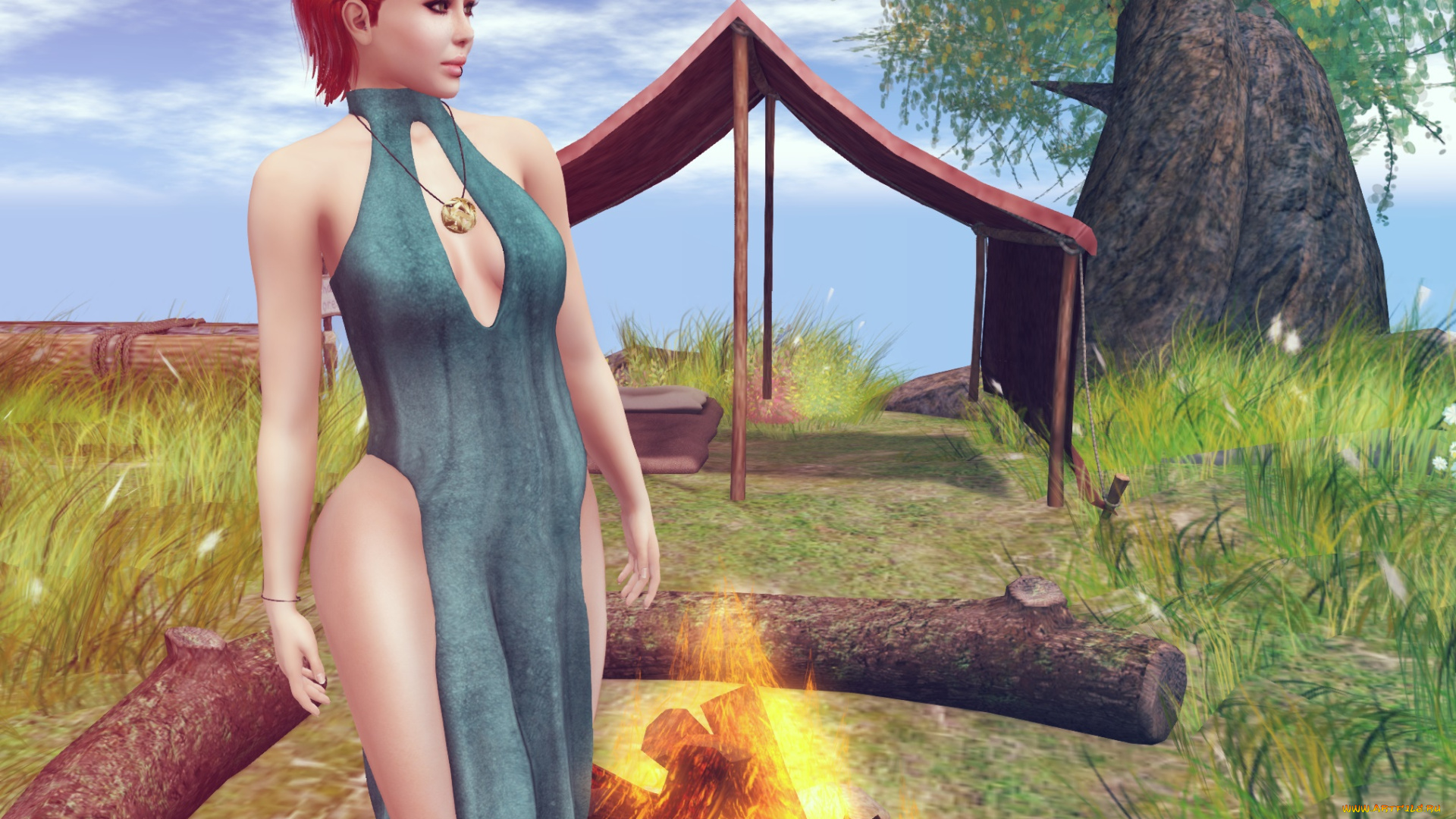 3д, графика, люди, , people, рыжая, фон, взгляд, девушка