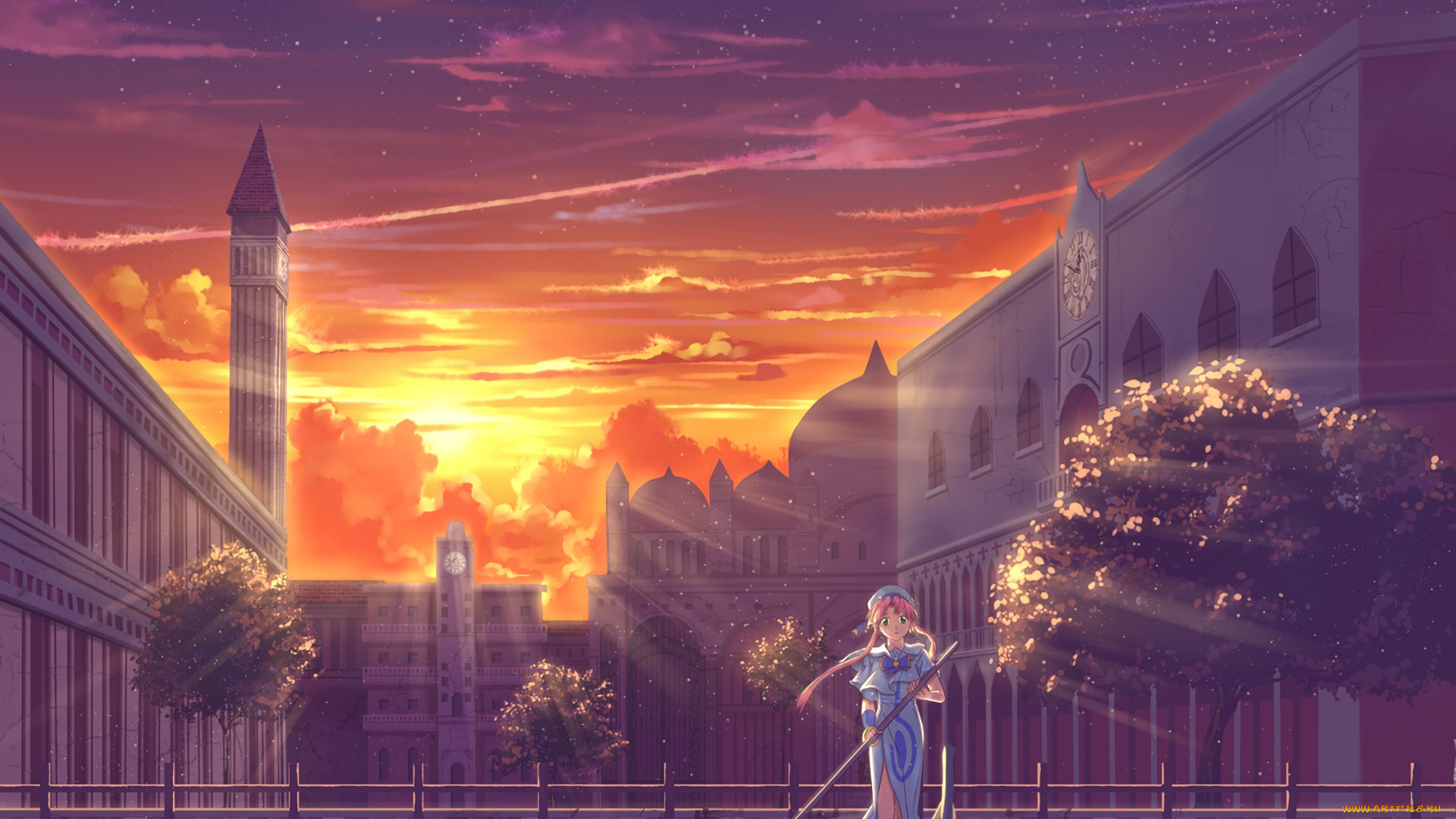 аниме, aria, фон, взгляд, девушка