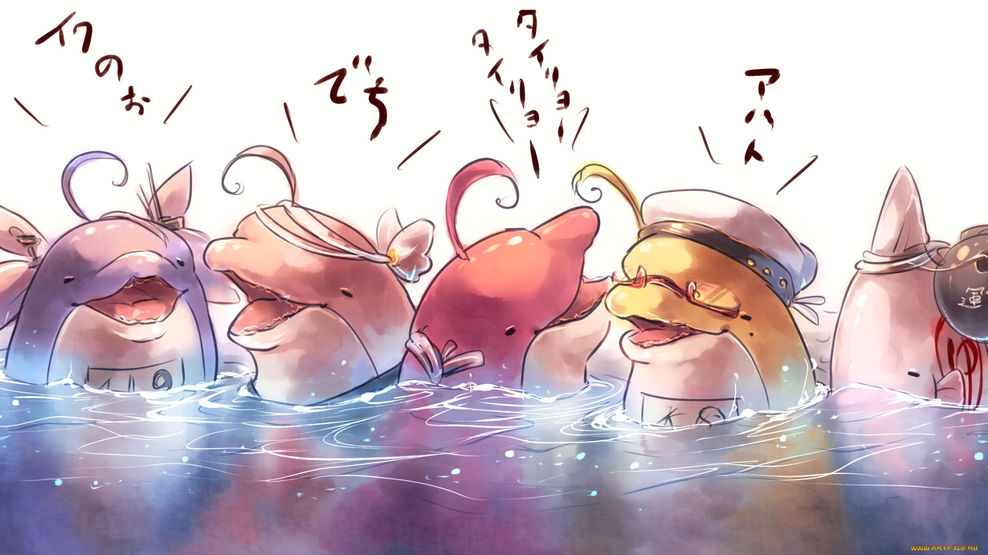 аниме, kantai, collection, дельфины