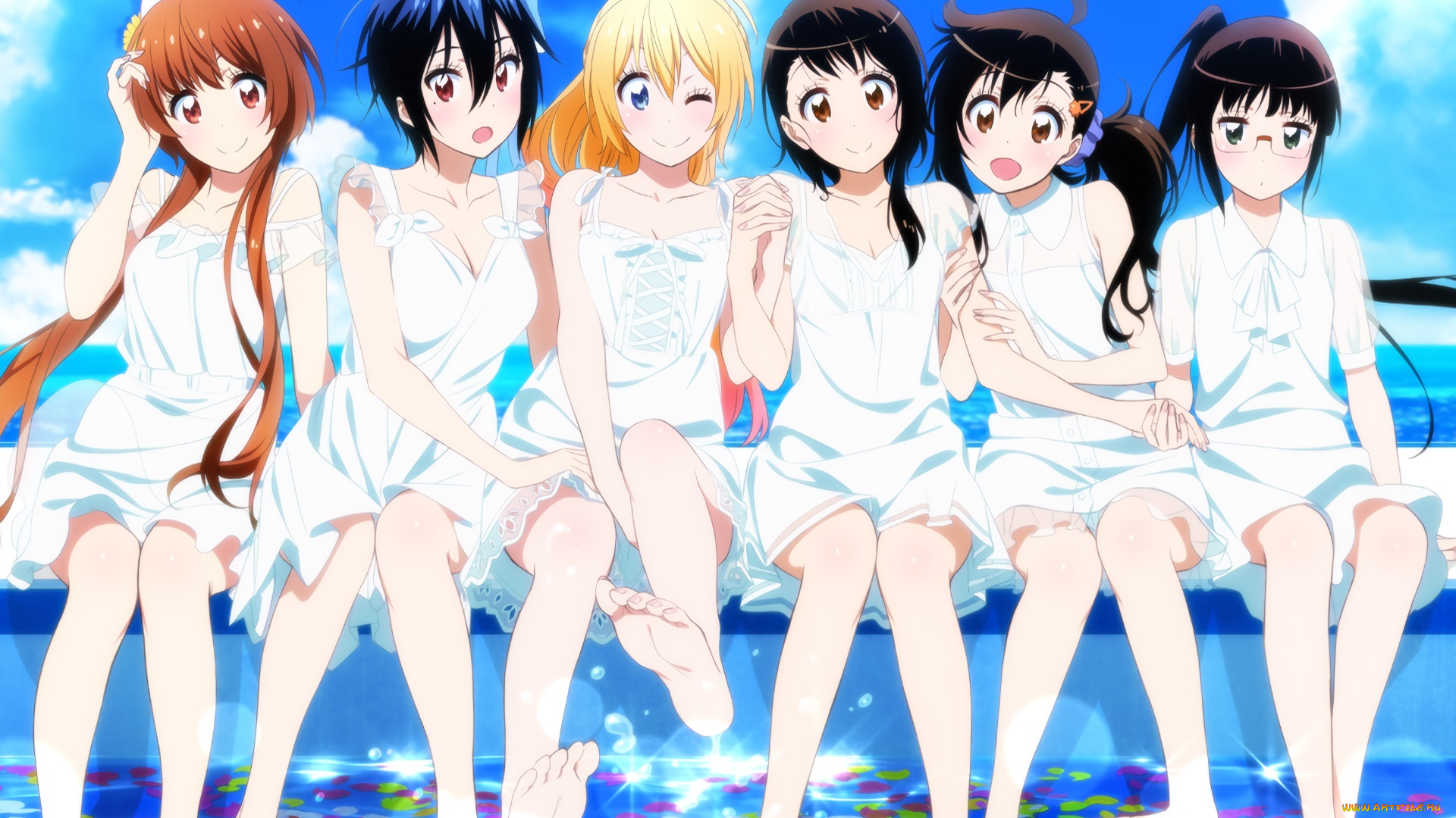 nisekoi, аниме, фон, взгляд, девушки