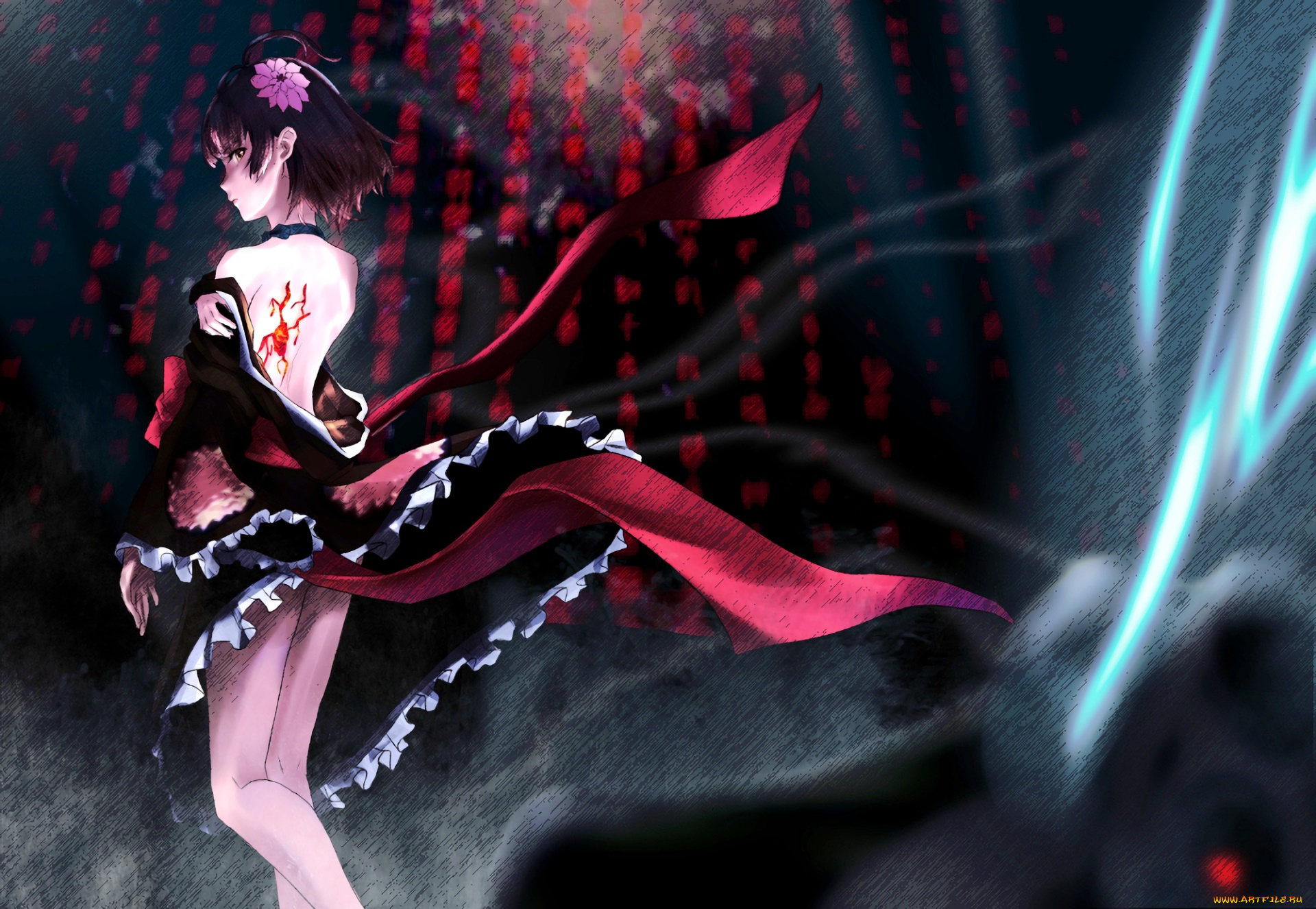 koutetsujou, no, kabaneri, аниме, взгляд, девушка, фон