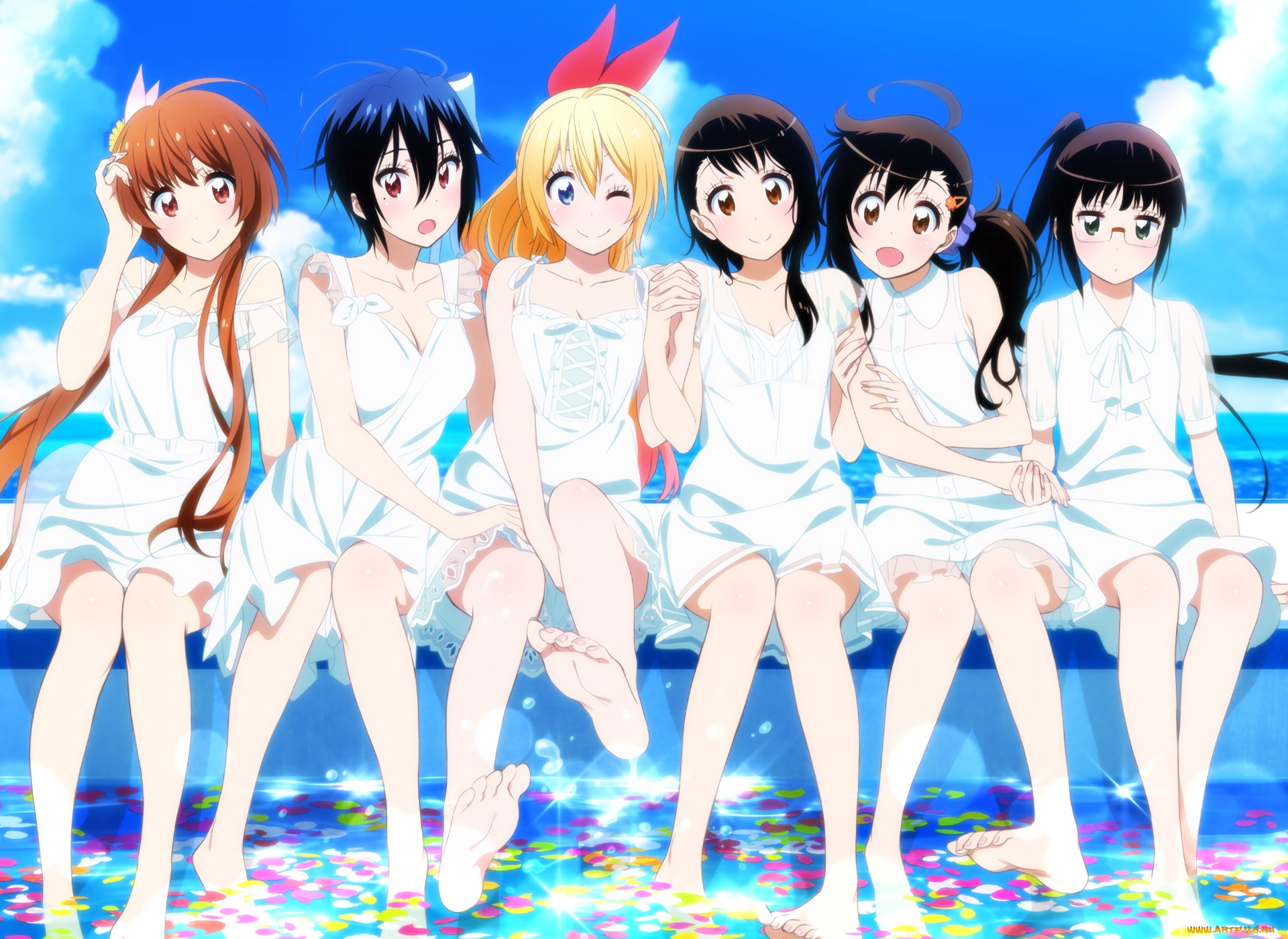 nisekoi, аниме, фон, взгляд, девушки