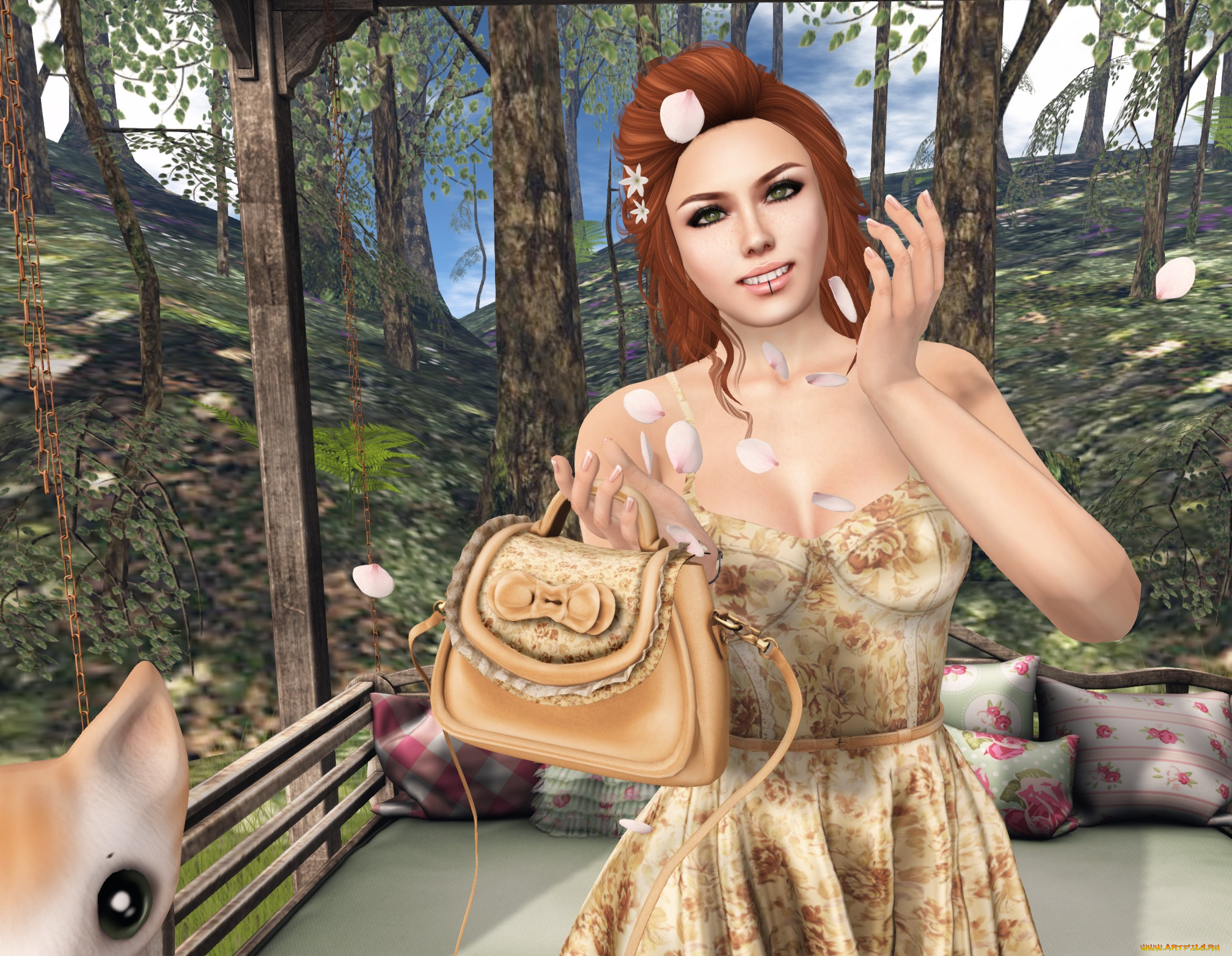 3д, графика, люди, , people, рыжая, фон, взгляд, девушка