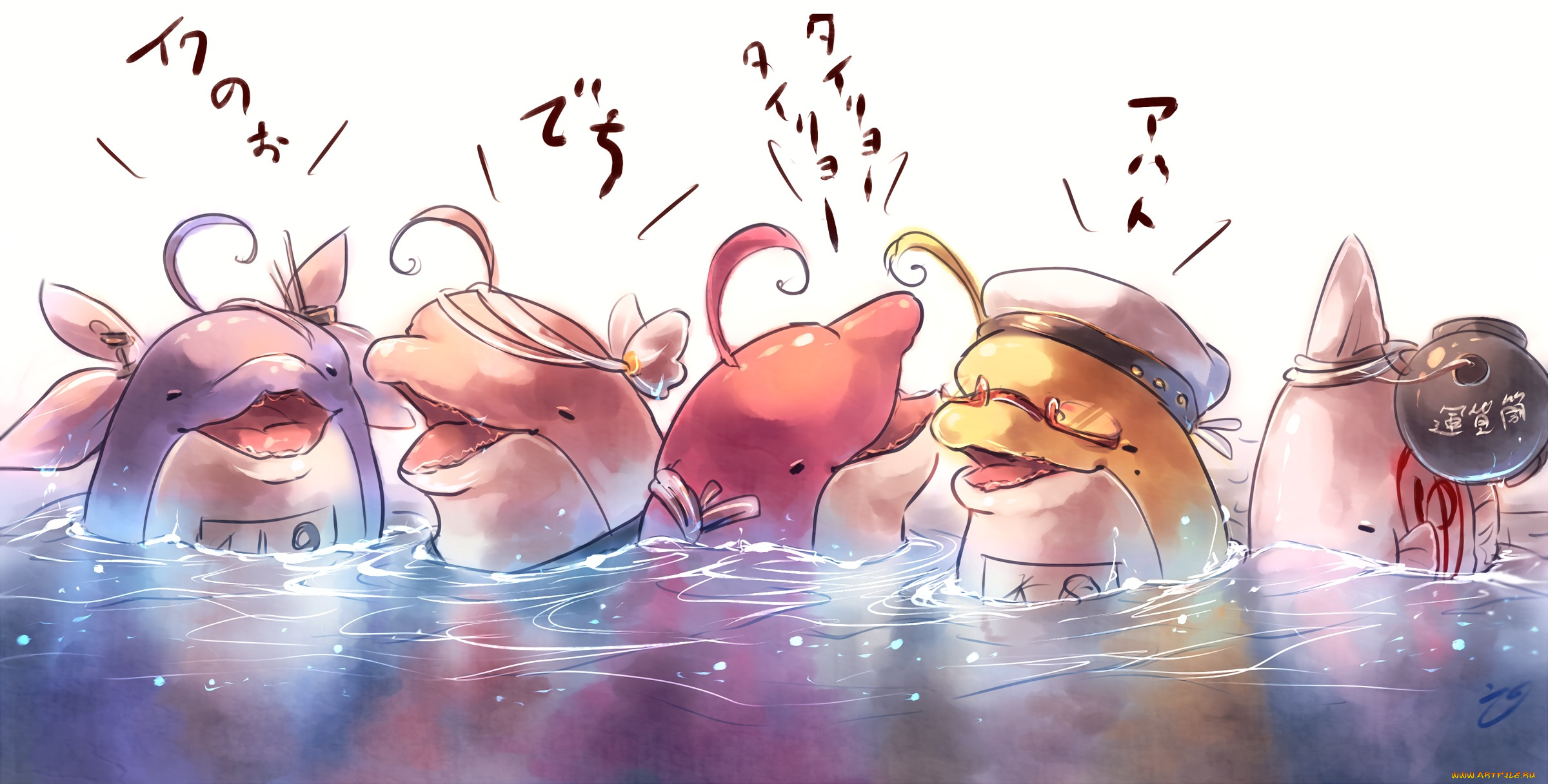 аниме, kantai, collection, дельфины