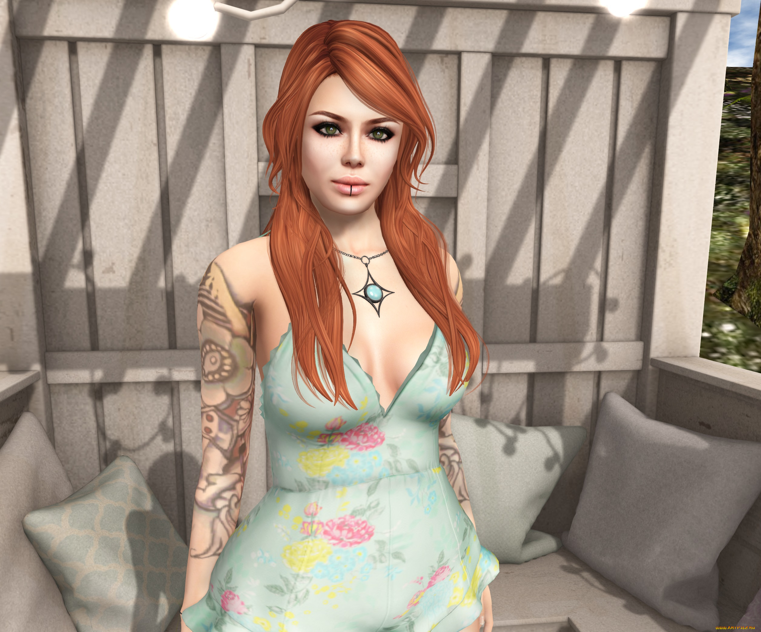 3д, графика, люди, , people, рыжая, фон, взгляд, девушка