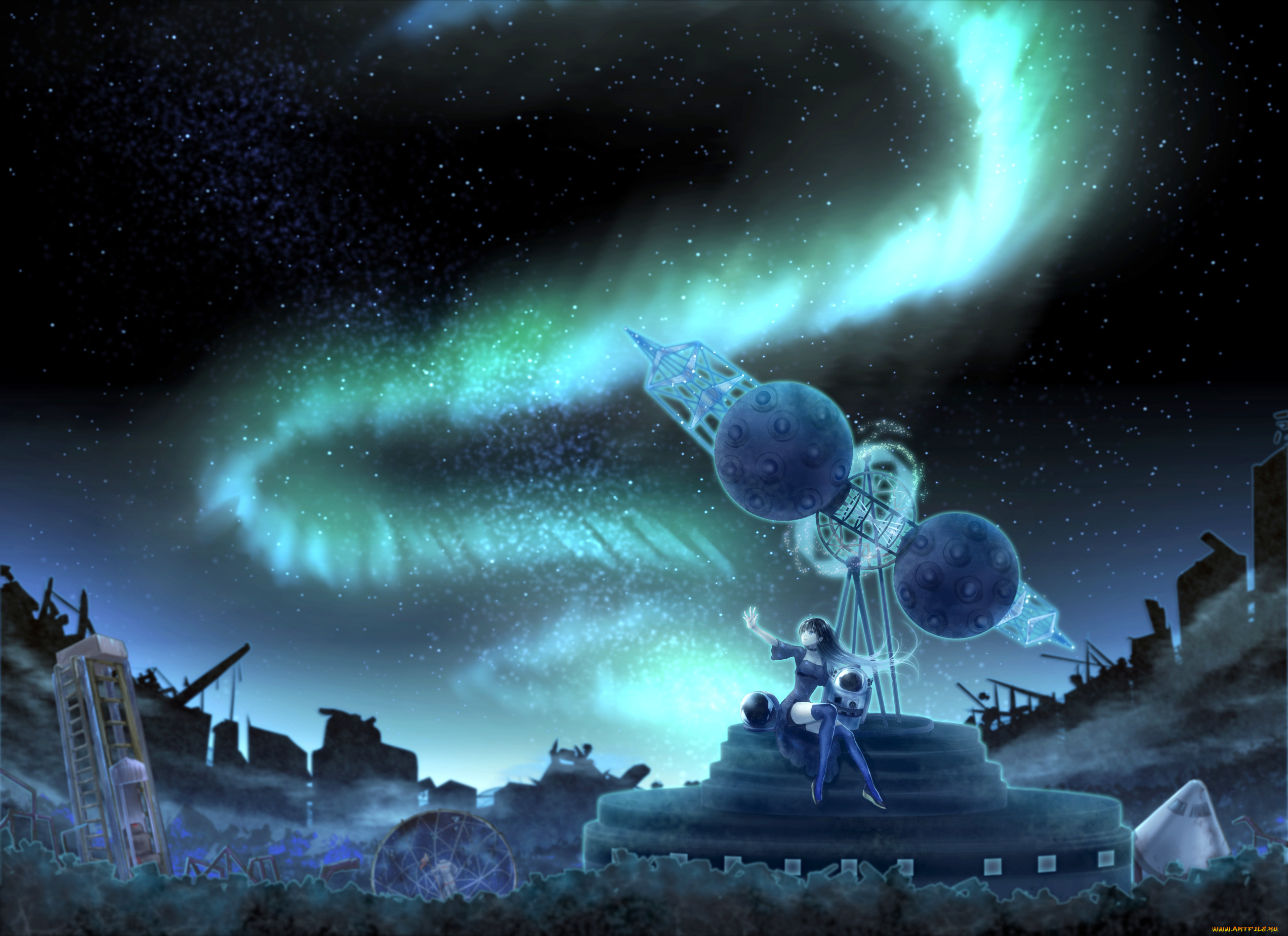 аниме, оружие, , техника, , технологии, девочка, звёзды