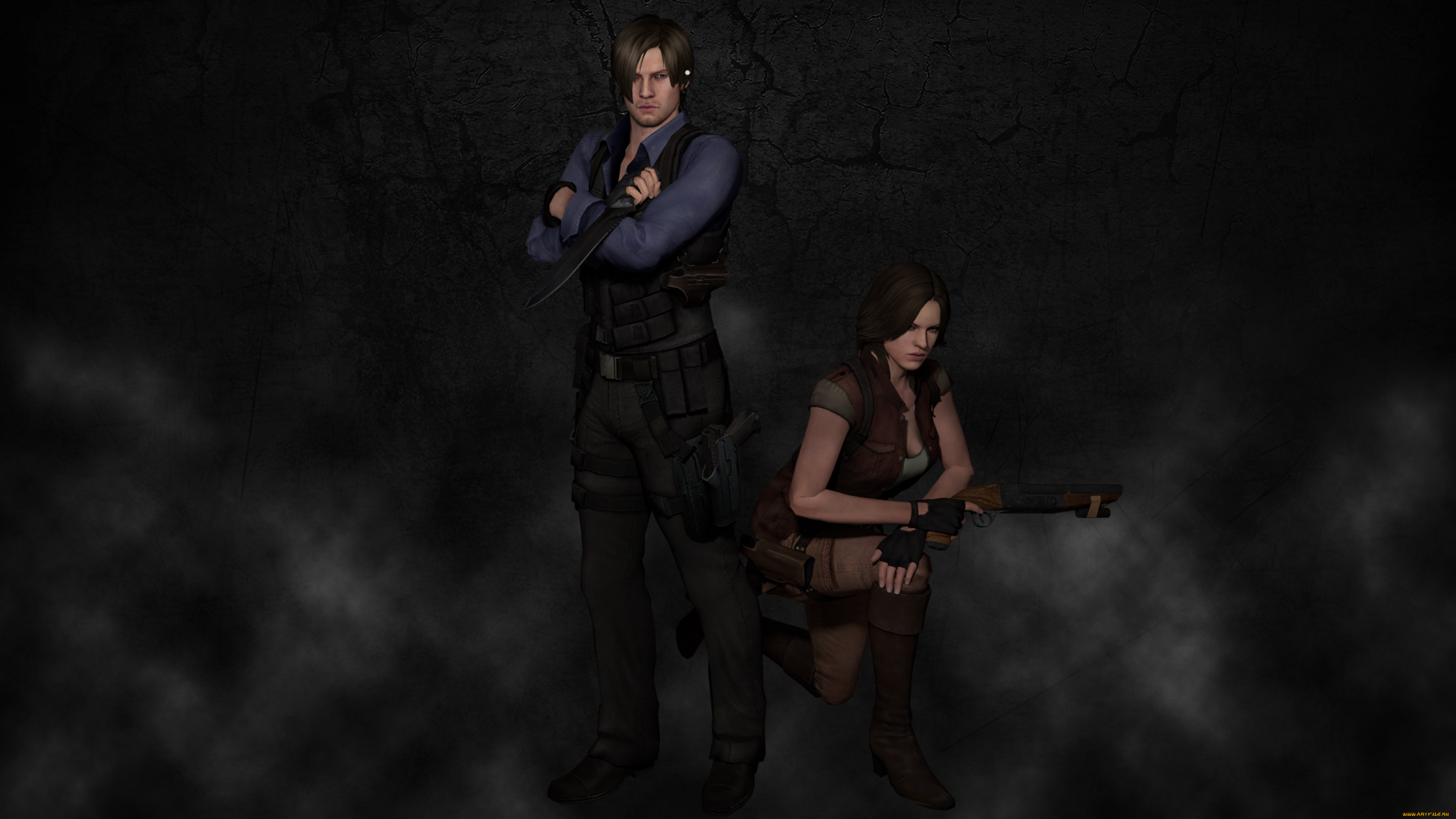 3д, графика, фантазия, , fantasy, фон, взгляд, девушка, парень, оружие