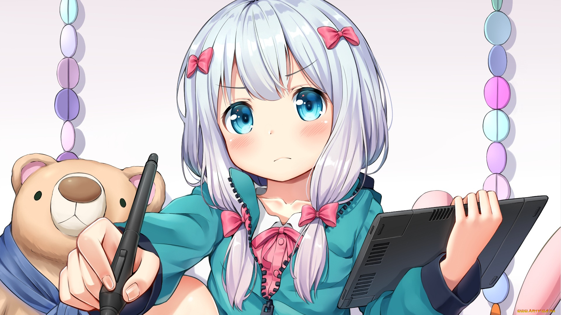 аниме, eromanga-sensei, девушка, взгляд, фон