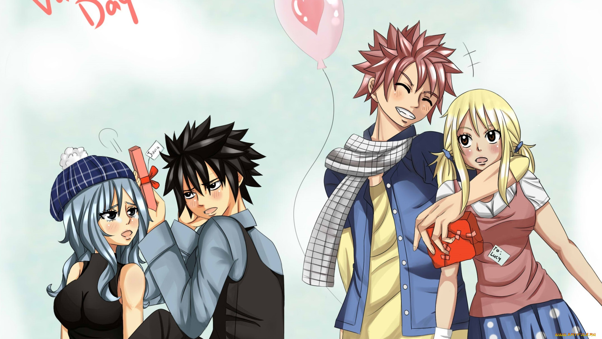 аниме, fairy, tail, грей, люси, джувия, нацу