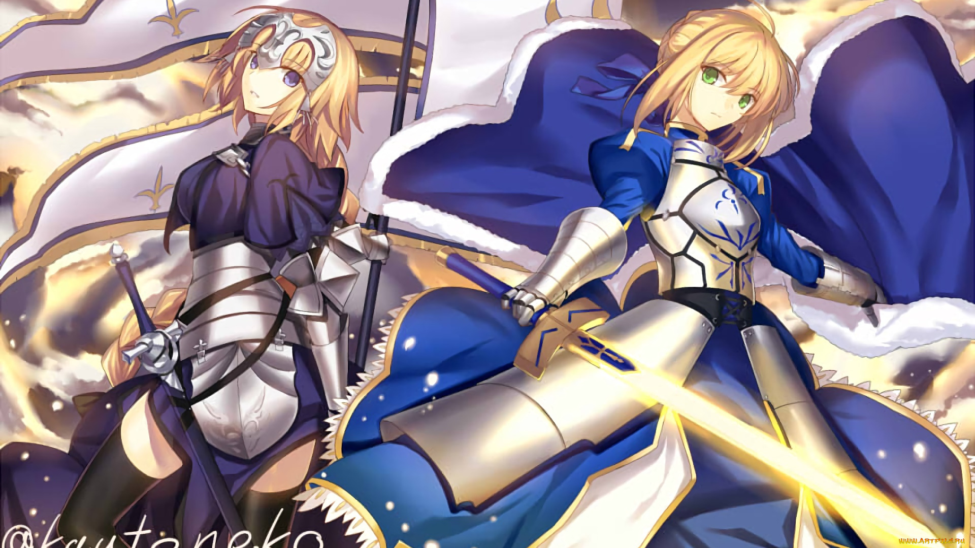 аниме, fate, stay, night, девушки, взгляд, фон