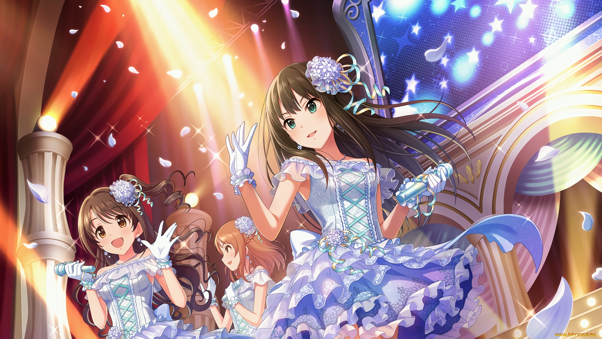 аниме, idolm@ster, девушки, взгляд, фон