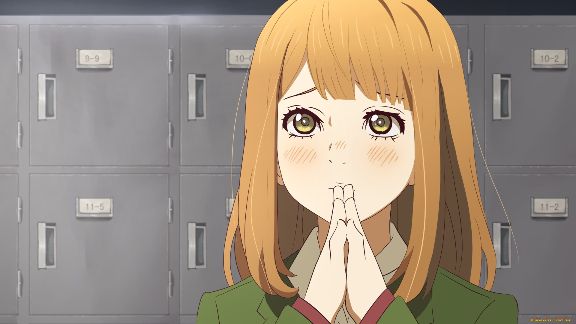 аниме, orange, фон, взгляд, девушка