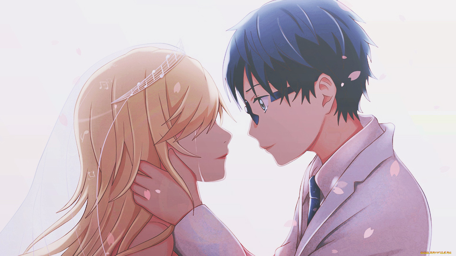 аниме, shigatsu, wa, kimi, no, uso, девушка, взгляд, фон