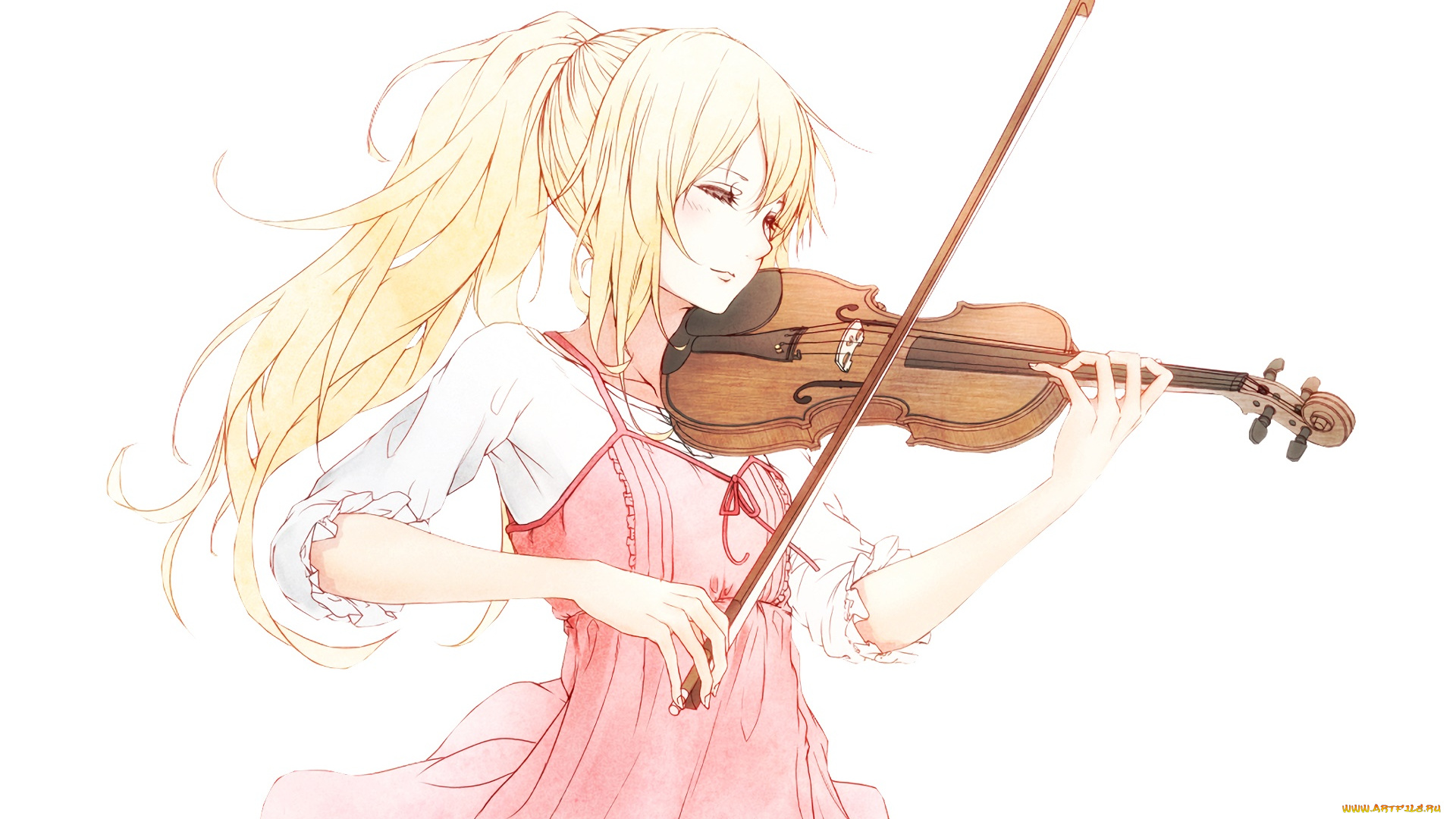 аниме, shigatsu, wa, kimi, no, uso, девушка, взгляд, фон