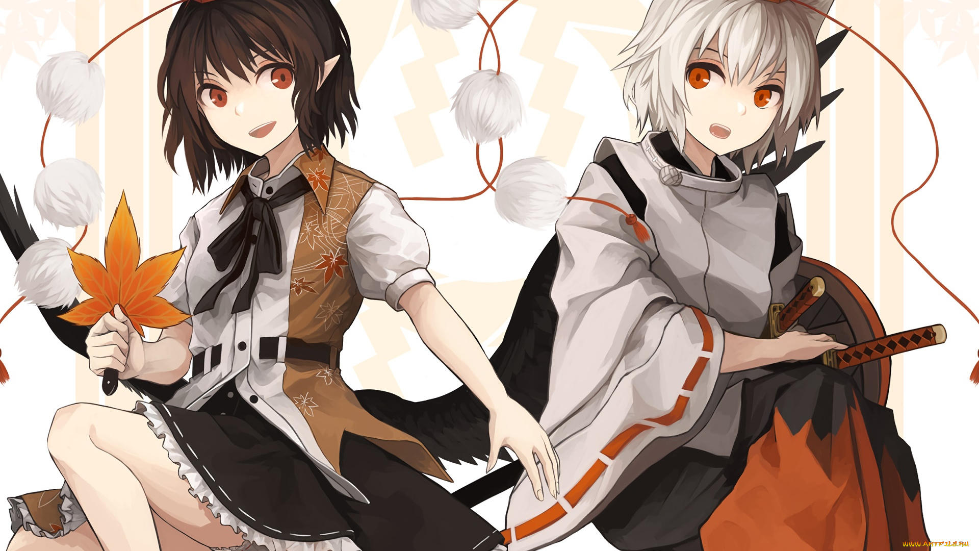 аниме, touhou, девушки, взгляд, фон