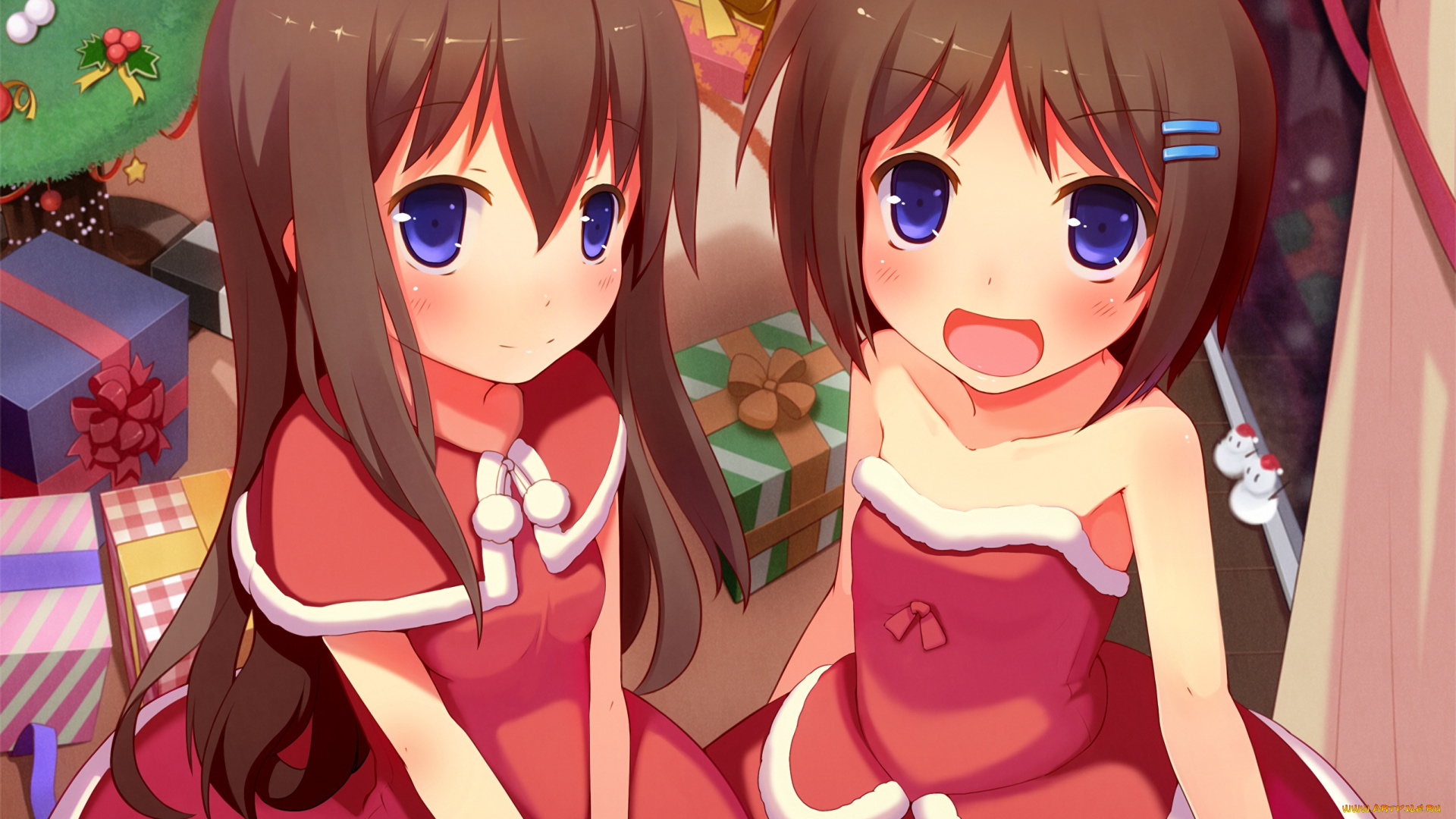 аниме, зима, , новый, год, , рождество, фон, взгляд, девушки