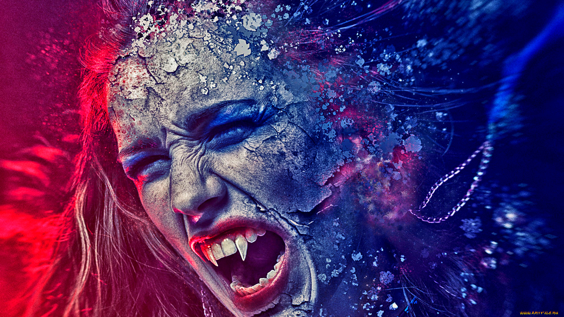 фэнтези, фотоарт, вампир, девушка, крик