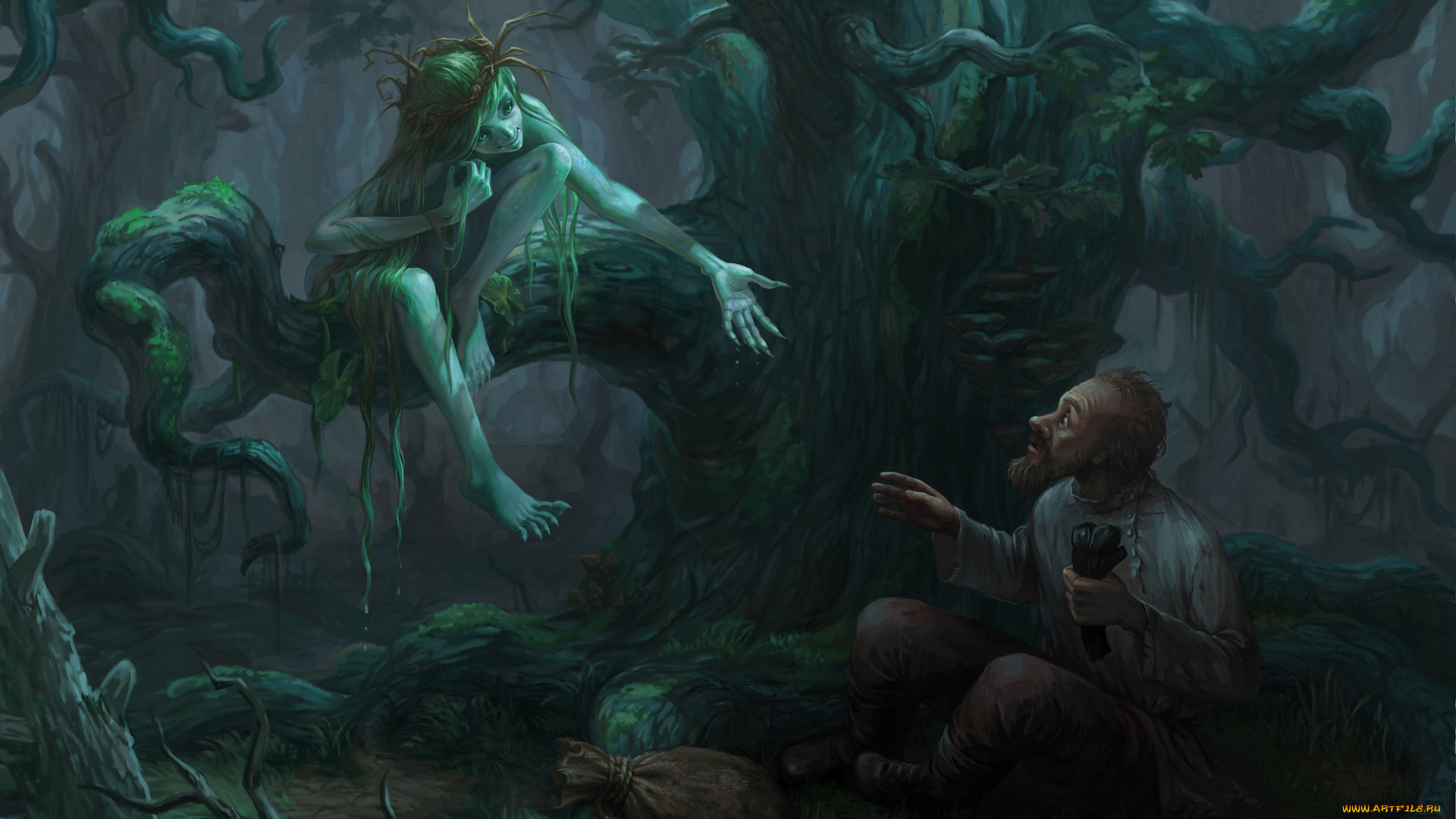 фэнтези, существа, иной, мир, лес, существо, мужчина, встреча