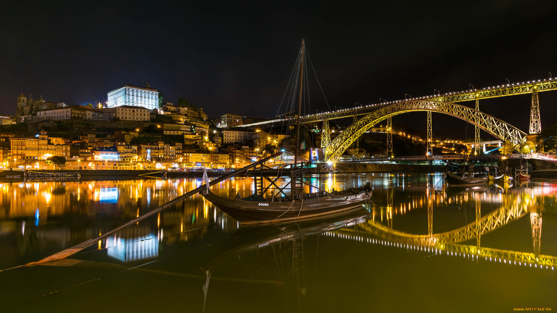 корабли, другое, огни, мост, река